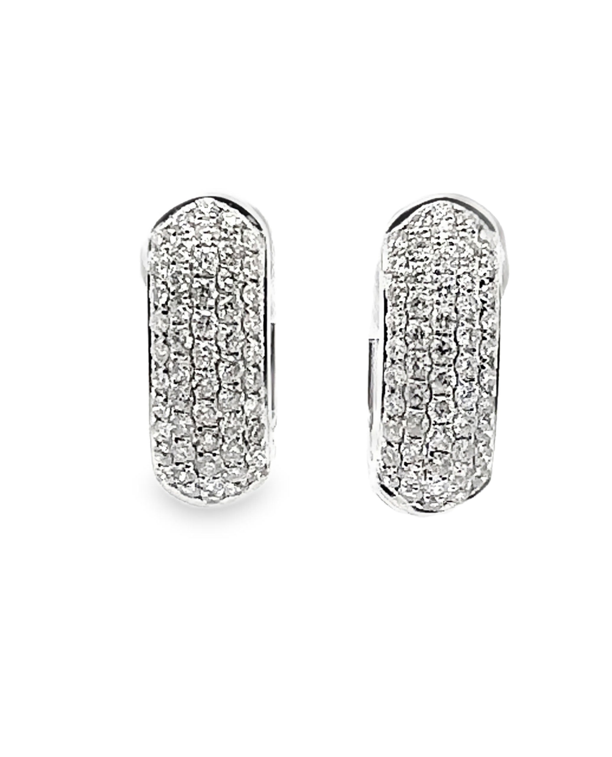 18K White Gold Oval Shaped Diamond Huggie Earrings