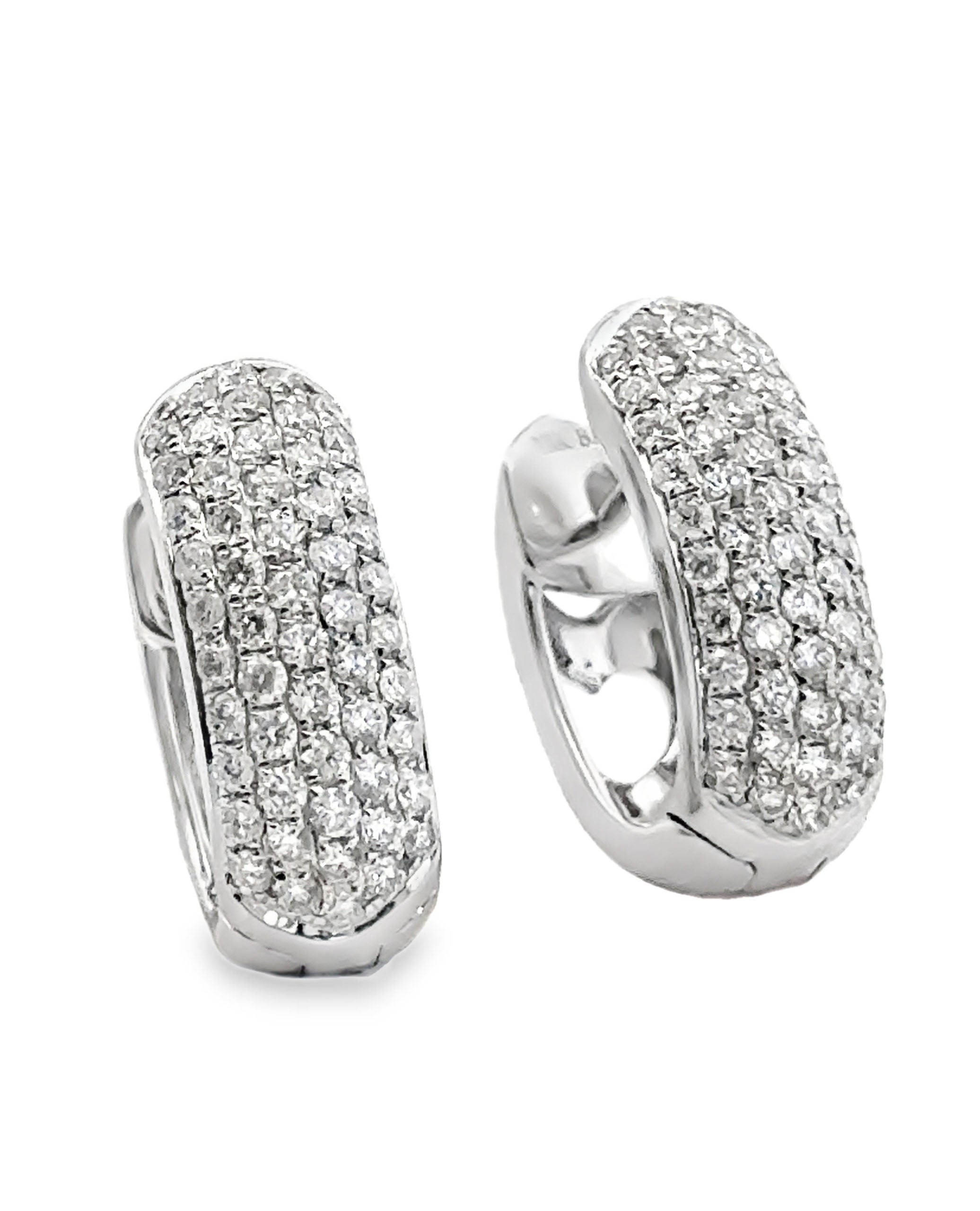 18K White Gold Oval Shaped Diamond Huggie Earrings