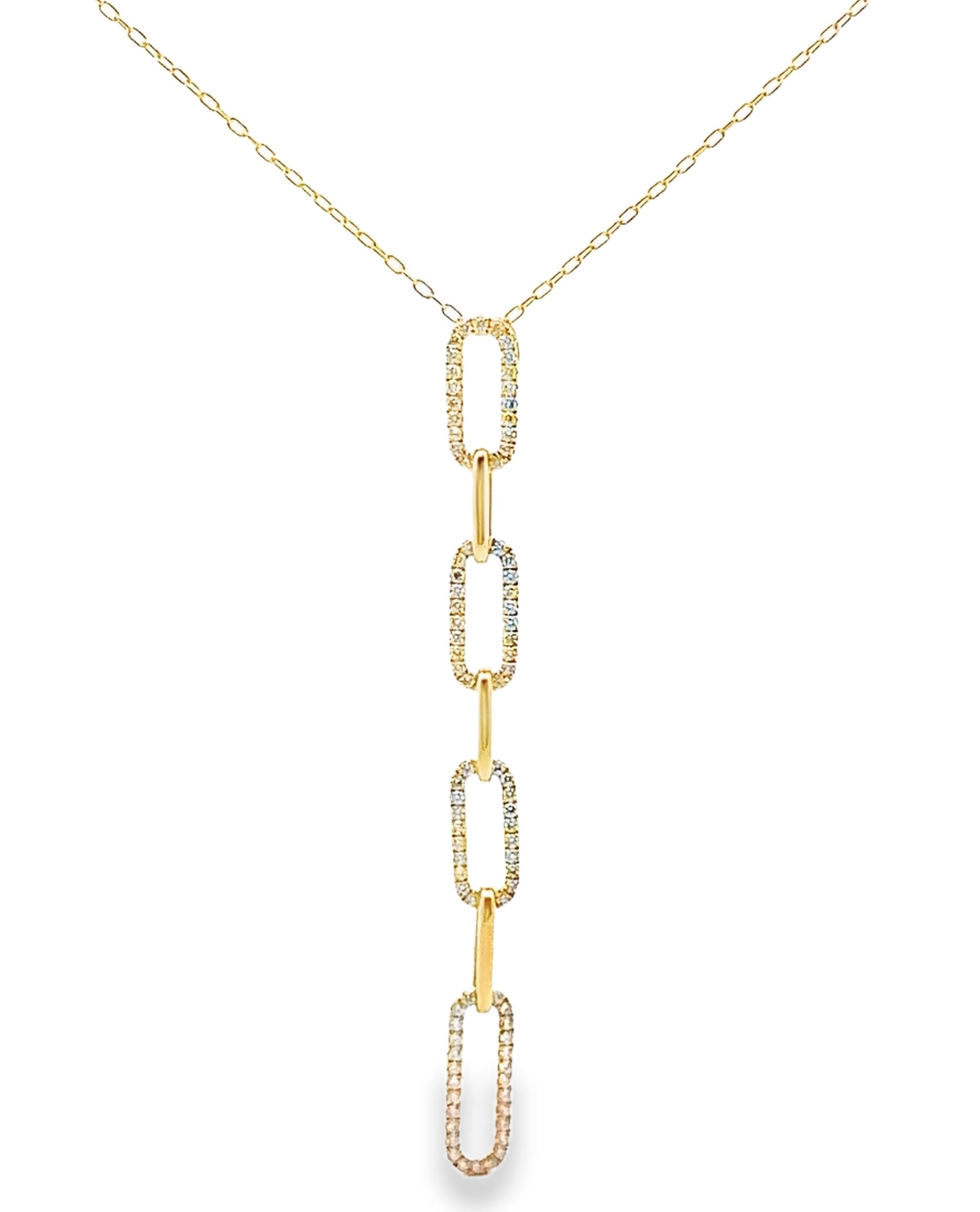 Y-Shaped 18K Yellow Gold Paperclip Chain Pendant Necklace with Diamonds 0.51 Carats