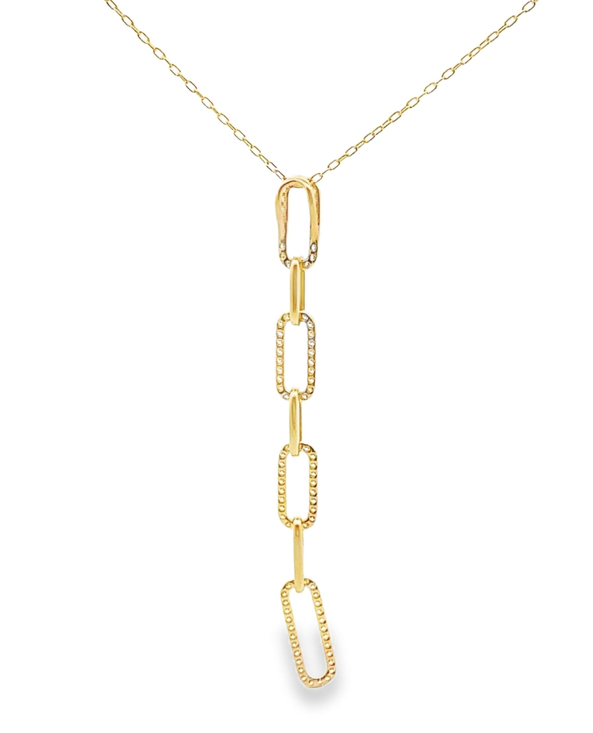 Y-Shaped 18K Yellow Gold Paperclip Chain Pendant Necklace with Diamonds 0.51 Carats