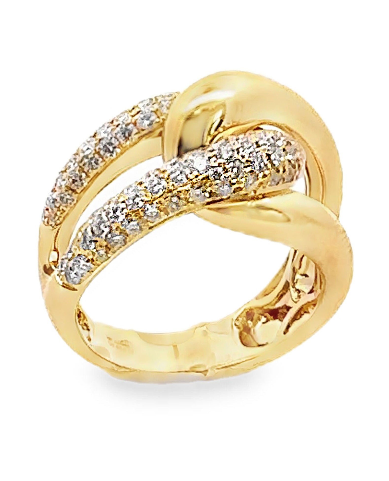 Interlocking 0.97 Carat Diamond Ring with High Polish in 18K Yellow Gold