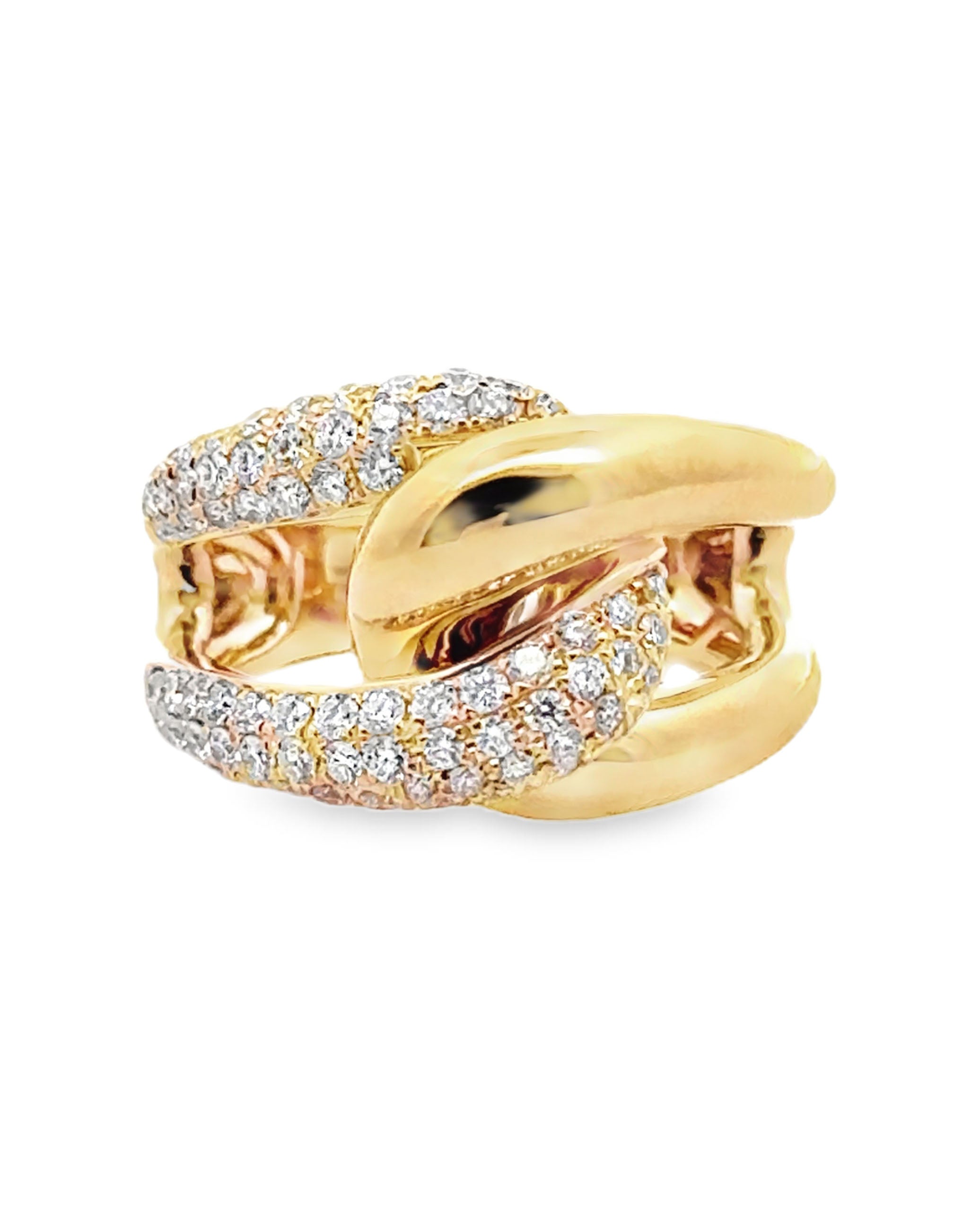 Interlocking 0.97 Carat Diamond Ring with High Polish in 18K Yellow Gold