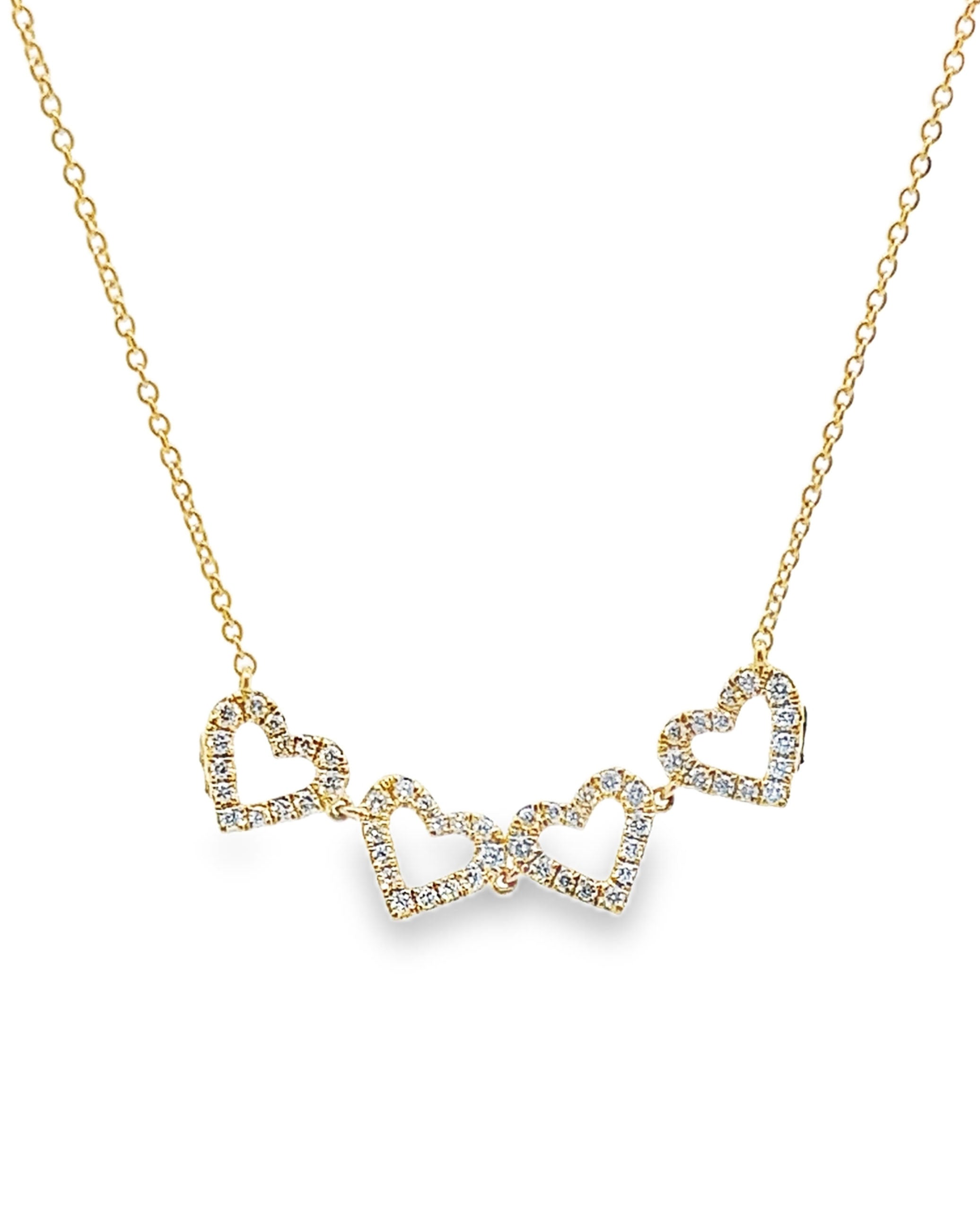 18K Yellow Gold Convertible Four Heart Diamond Necklace