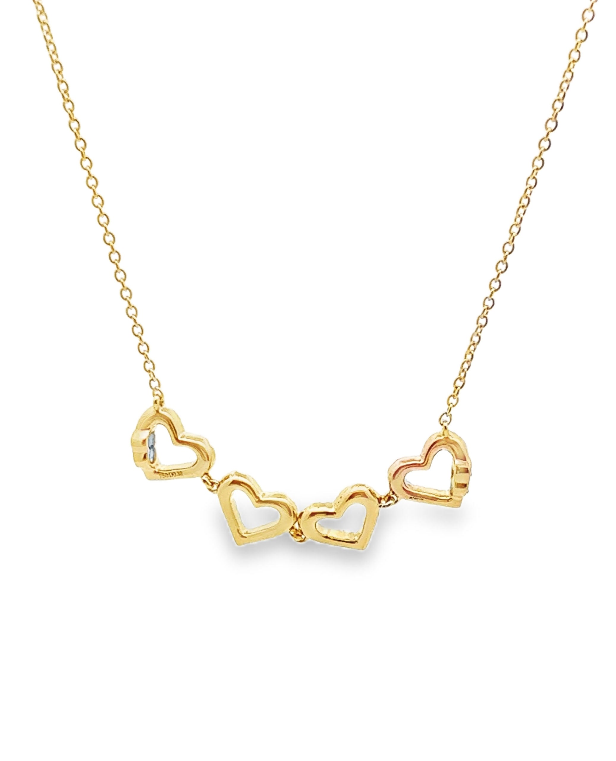 18K Yellow Gold Four Leaf Clover Convertible to Four Heart Diamond Necklace 0.38 Carats