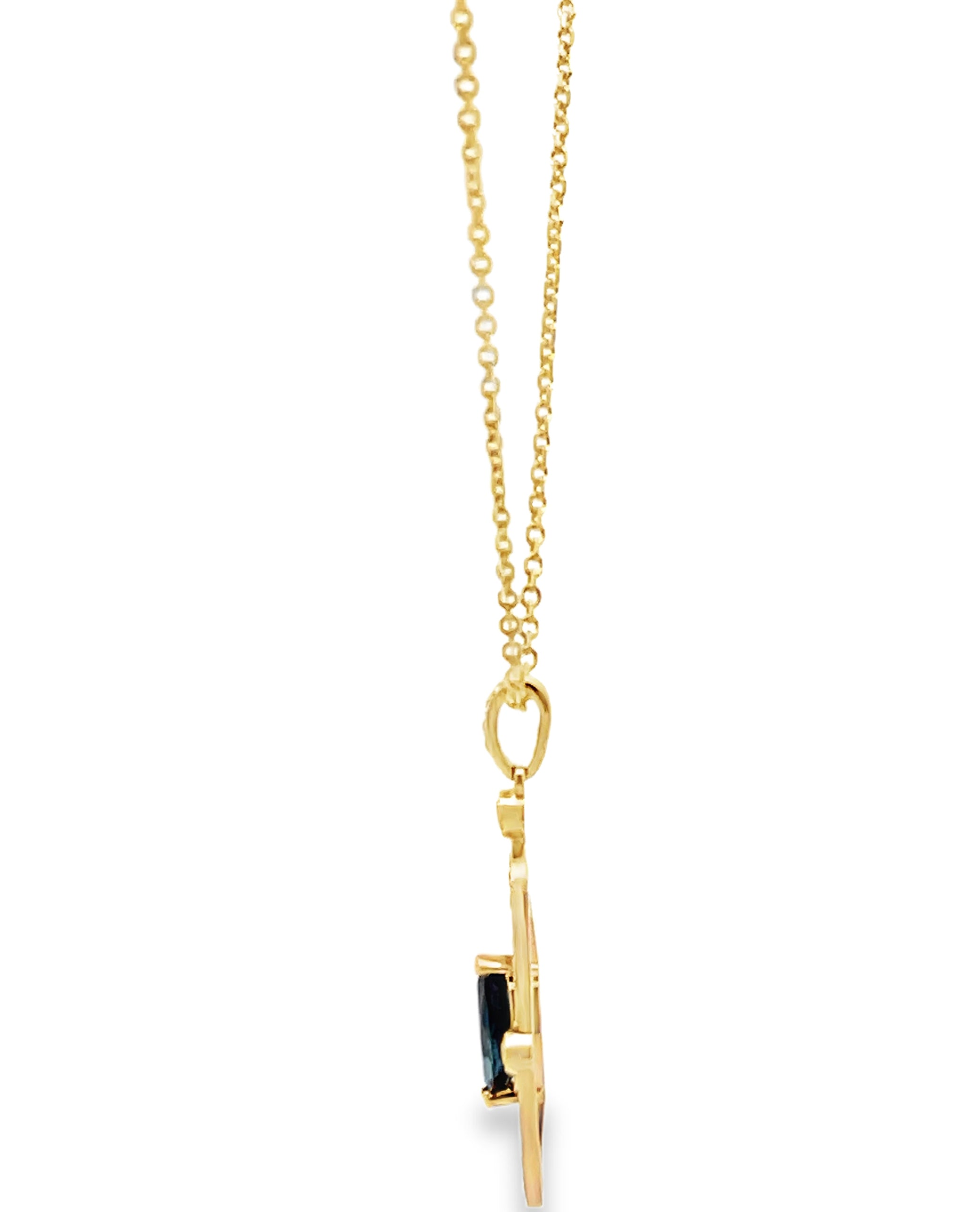 14K Yellow Gold Blue Sapphire and Diamond Pendant Necklace