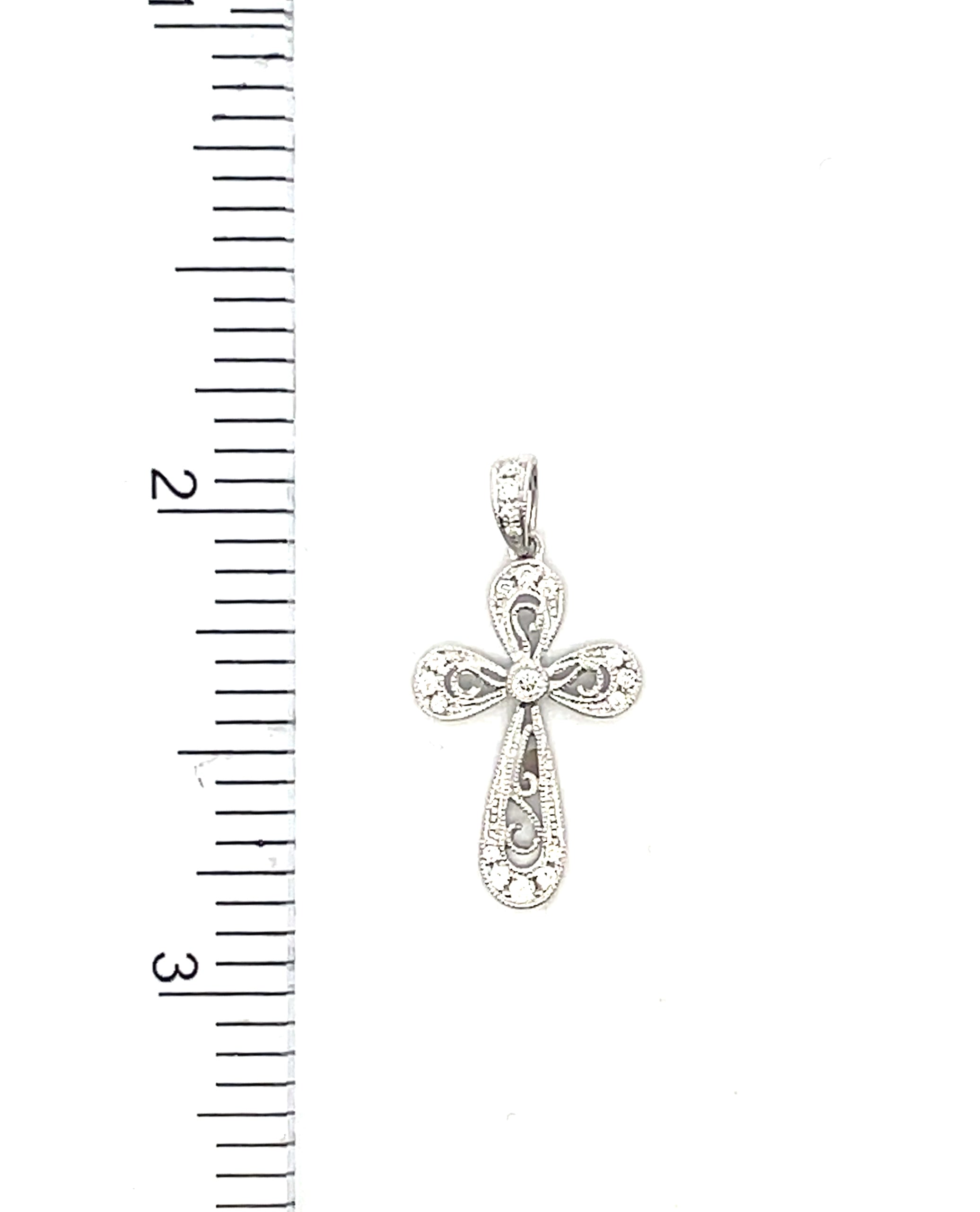 14K White Gold Diamond Cross Pendant