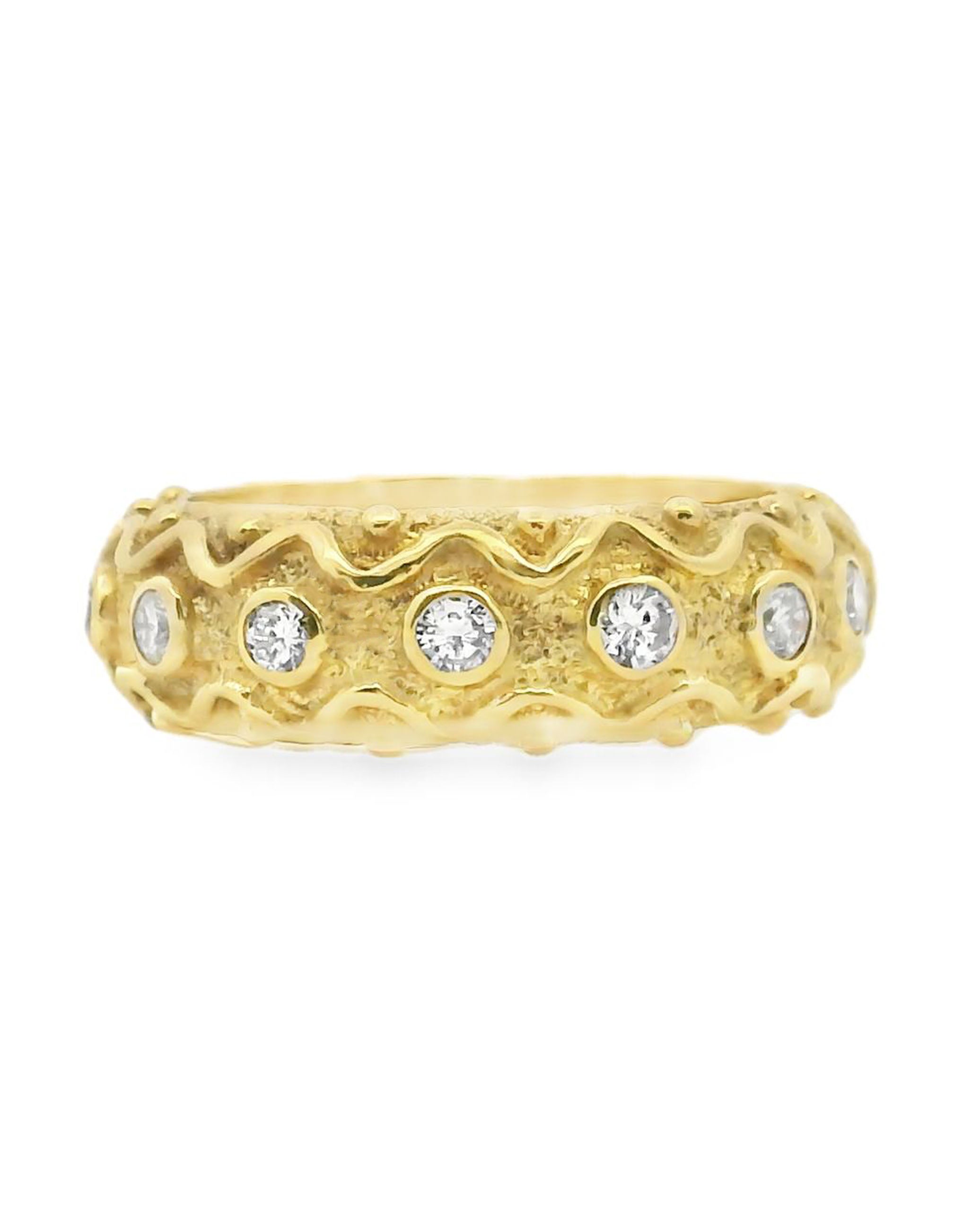 18K Yellow Gold Band with Diamonds- Size 7