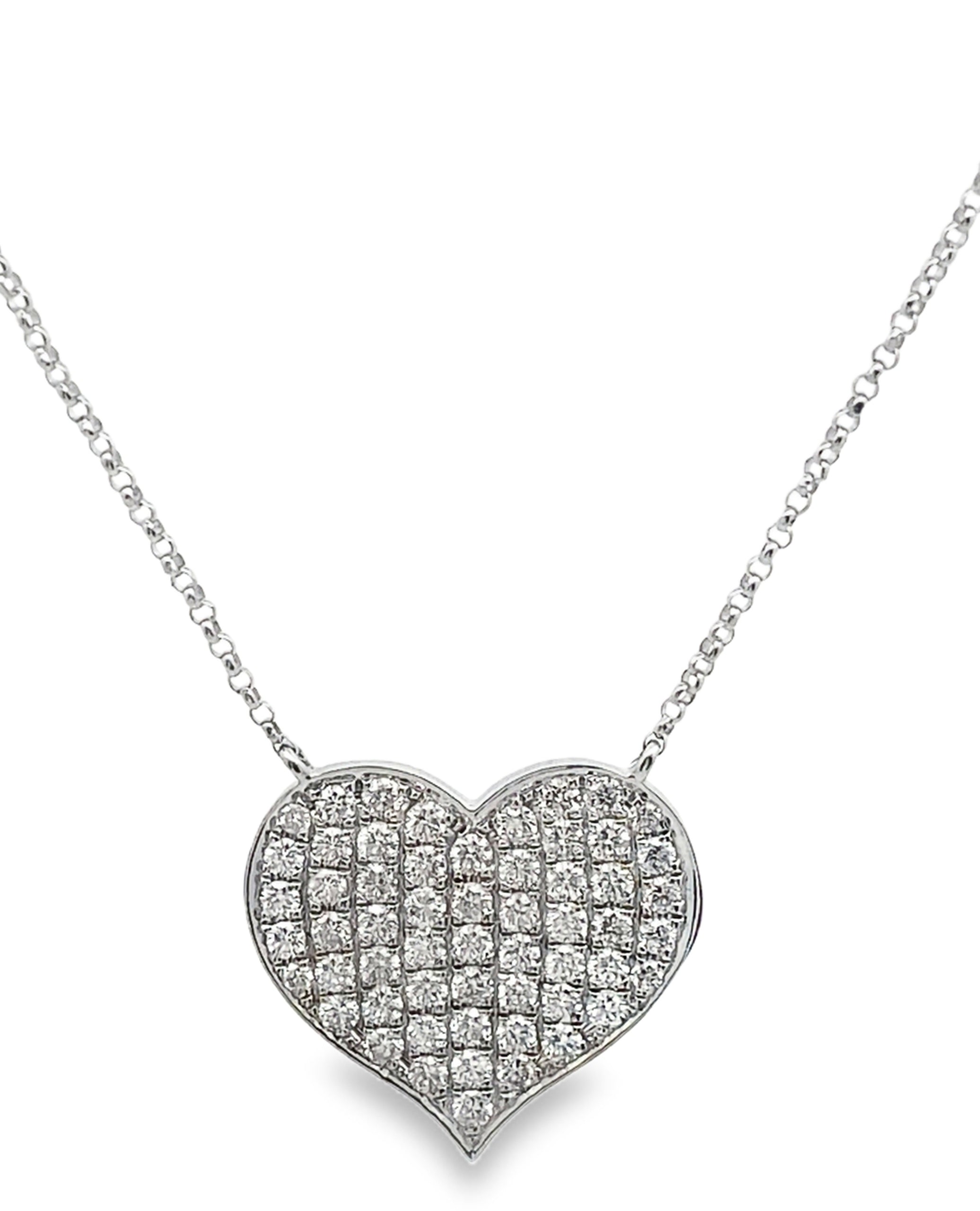 18K White Gold Pave Heart Necklace