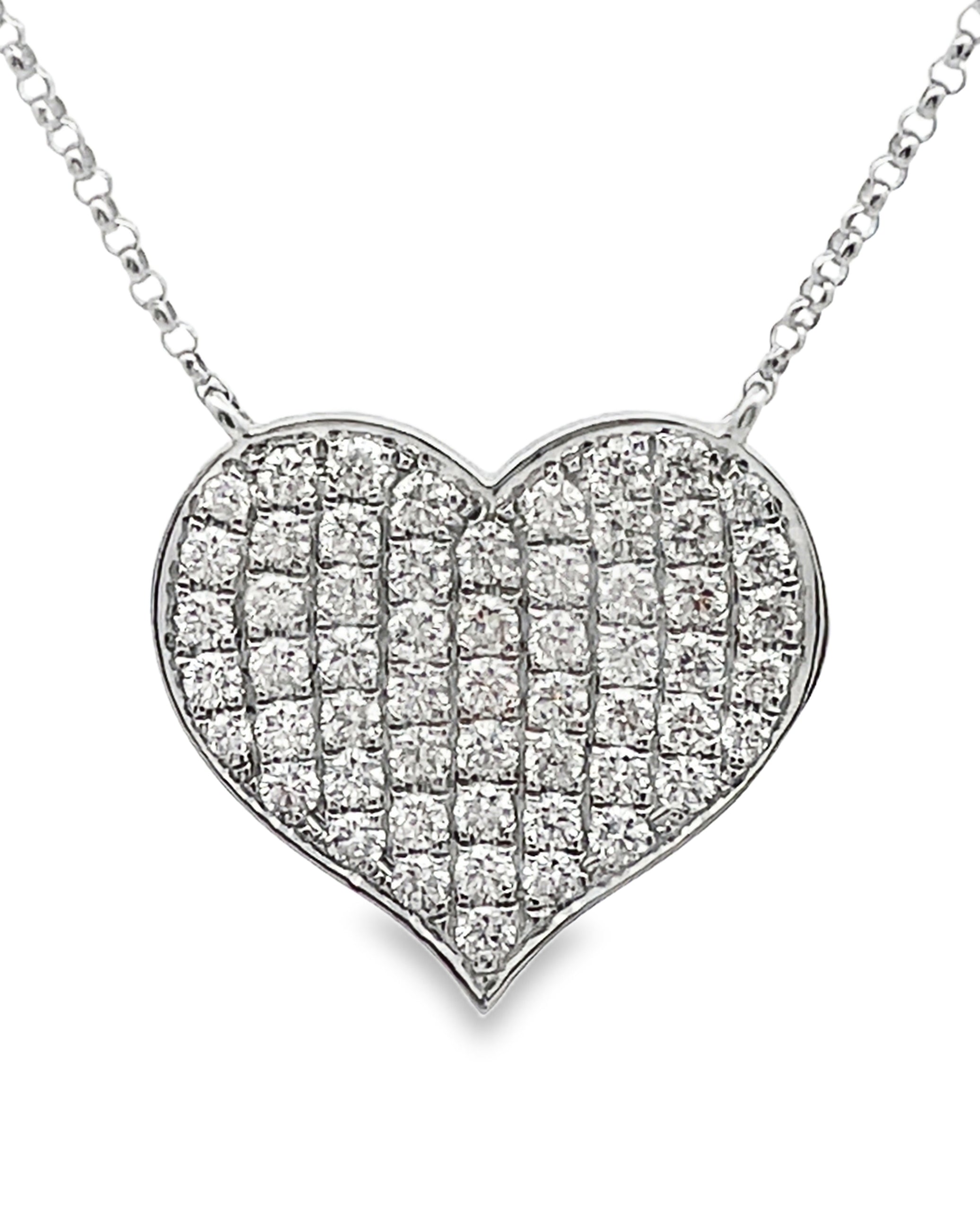 18K White Gold Pave Heart Necklace