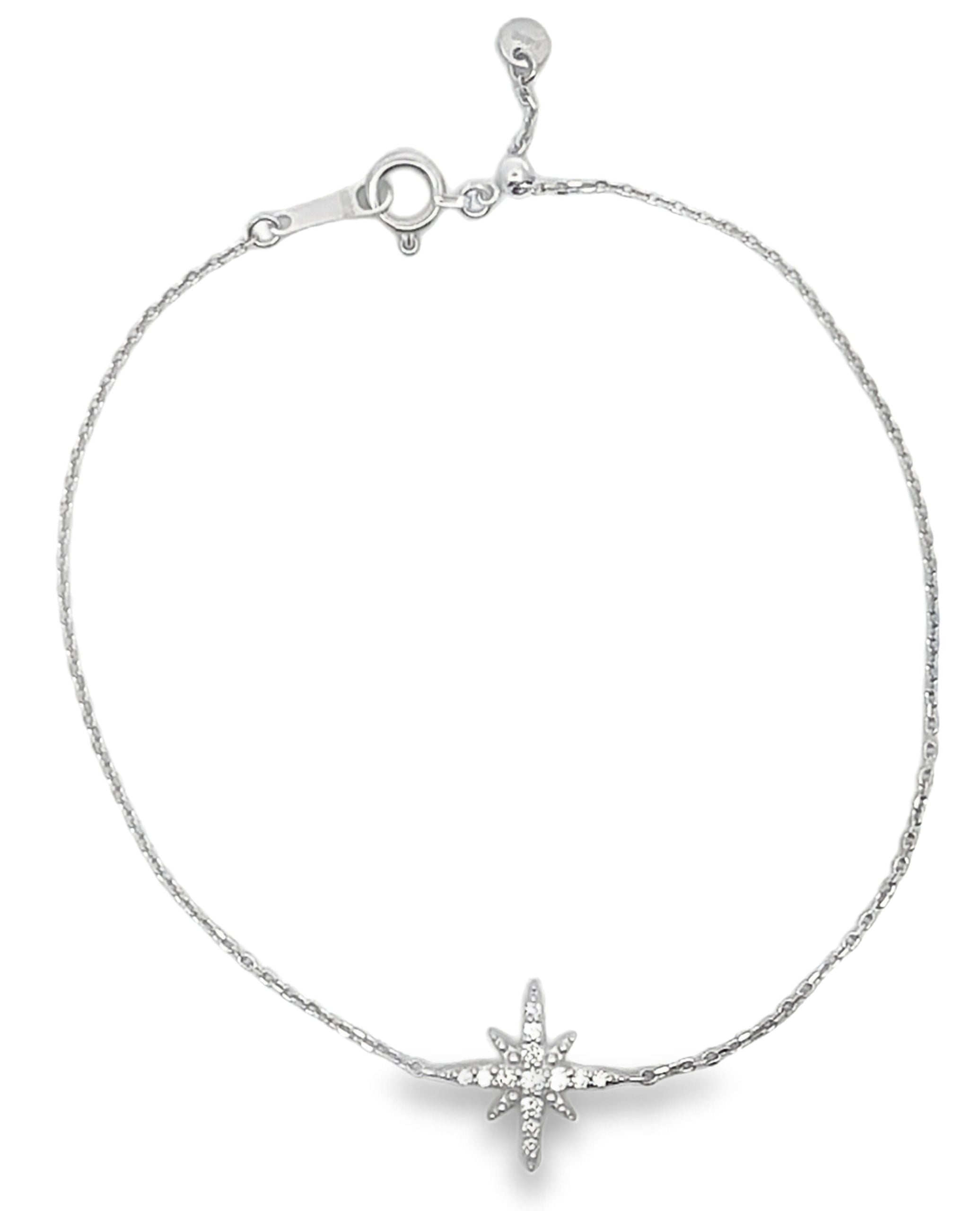 18K White Gold Star Diamond Bracelet 0.10 Carats Fully Adjustable Up to 7 Inches