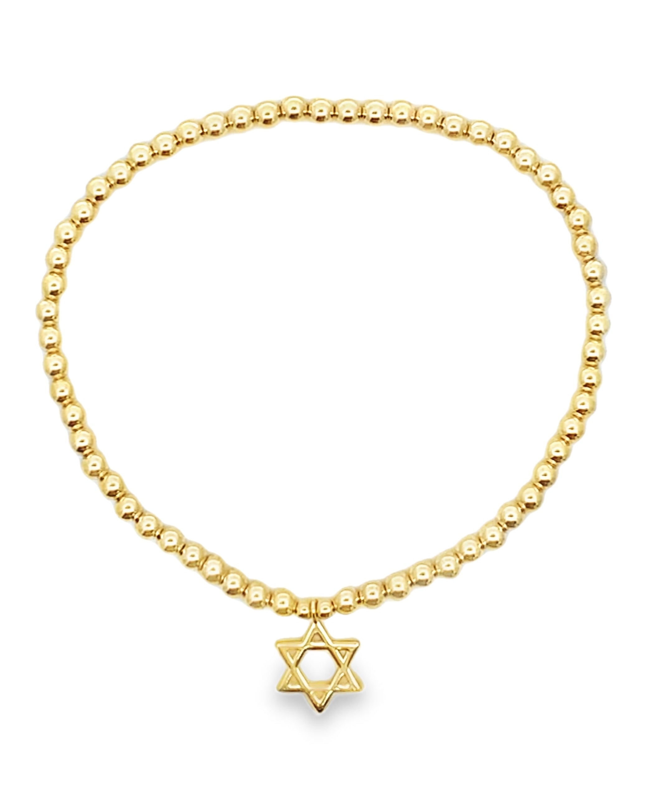 Gold Filled Stackable 3mm Ball Star of David Elastic Bracelet