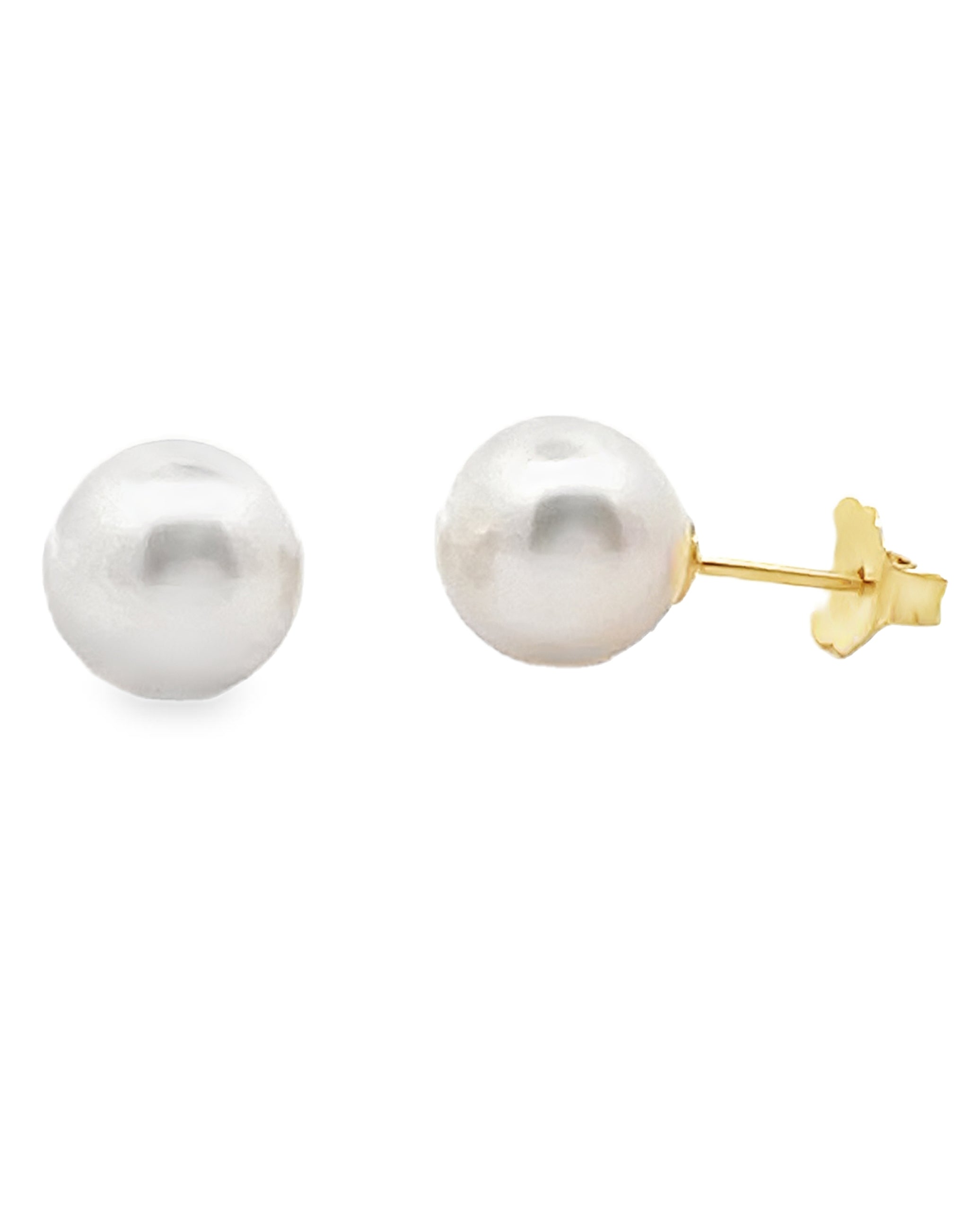 14K Yellow Gold 8.5mm Akoya Pearl Stud Earrings with Pushbacks