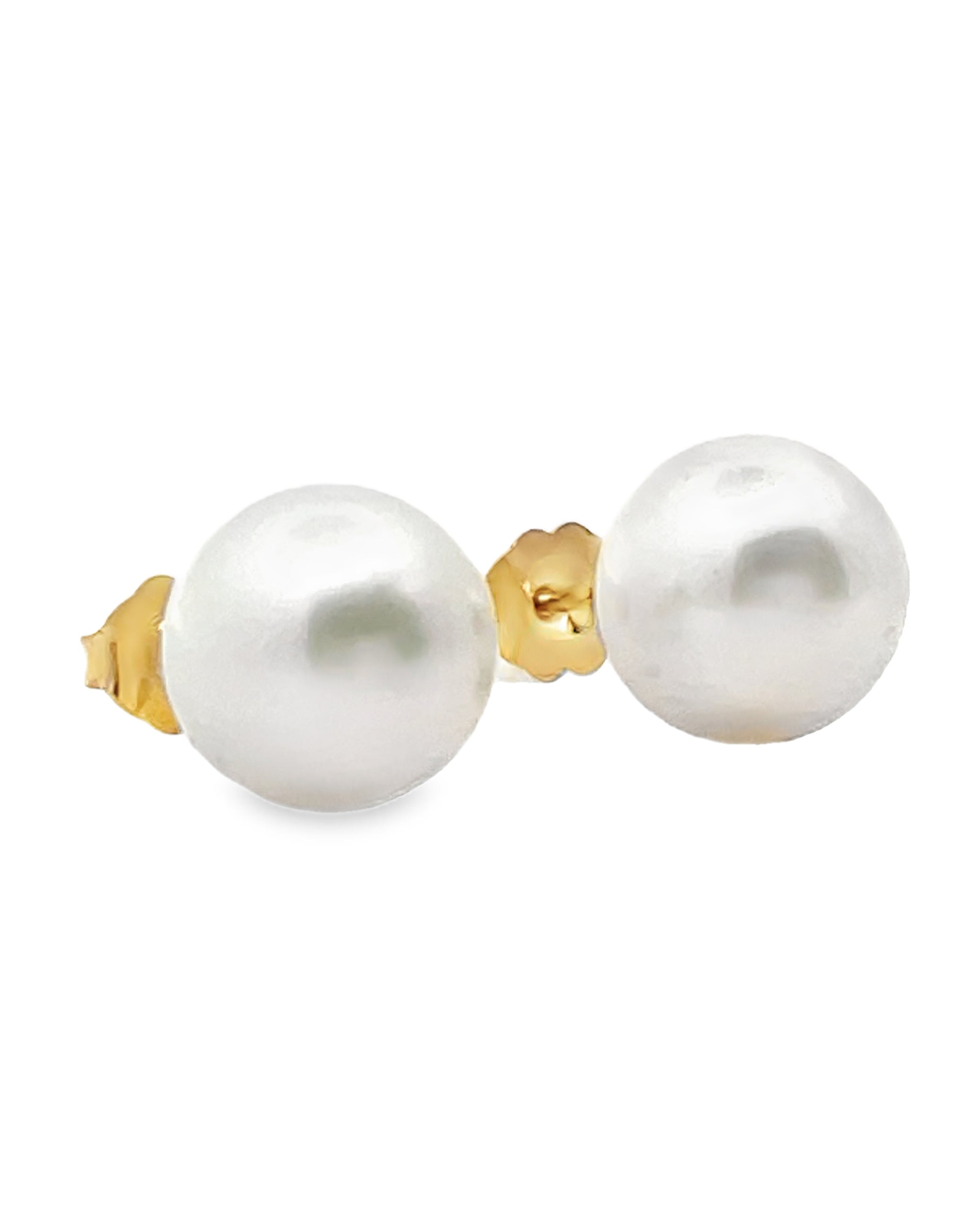 14K Yellow Gold 10mm White South Sea Pearl Earrings with Pushbacks