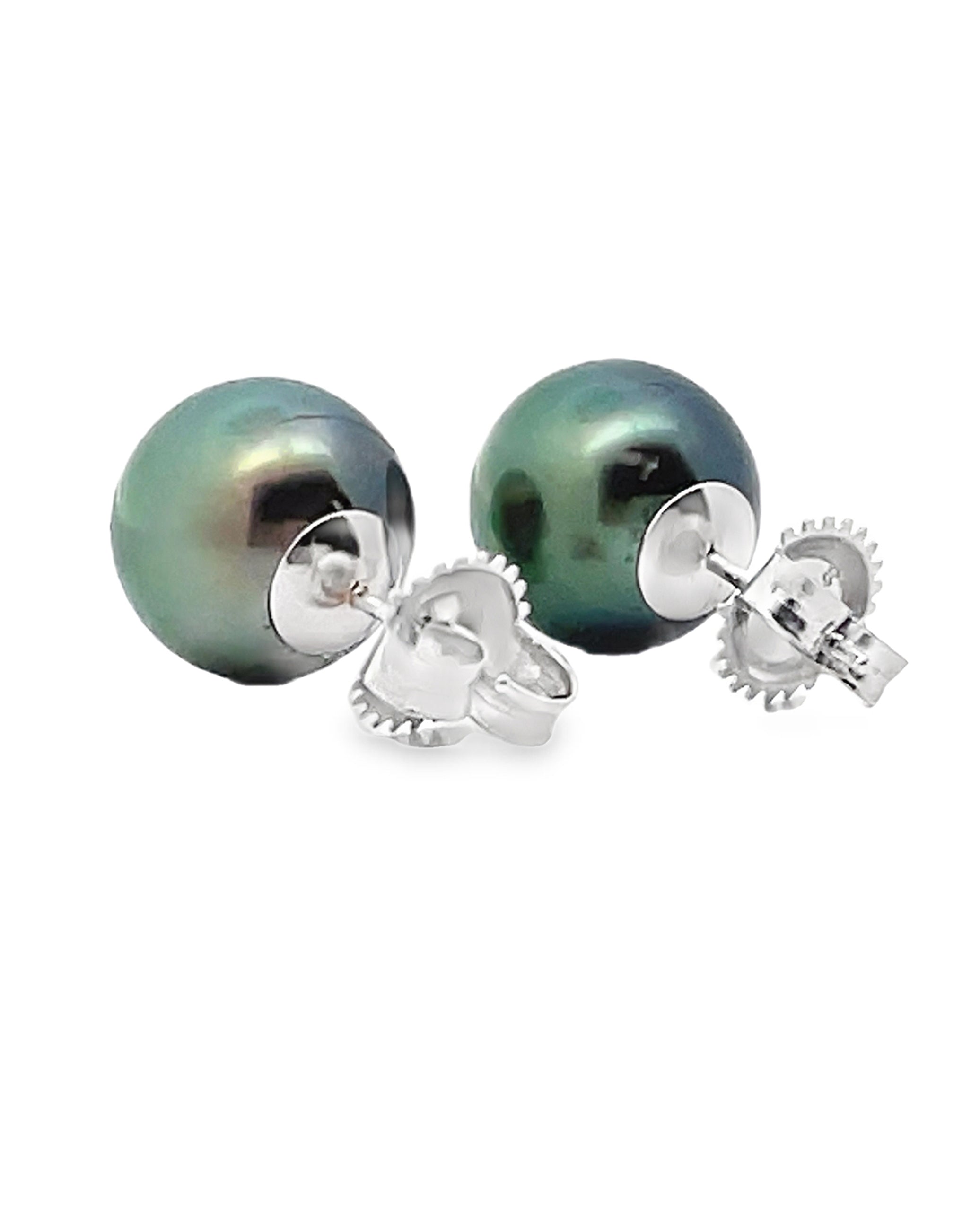 14K White Gold 10mm Tahitian Pearl Stud Earrings with Pushbacks