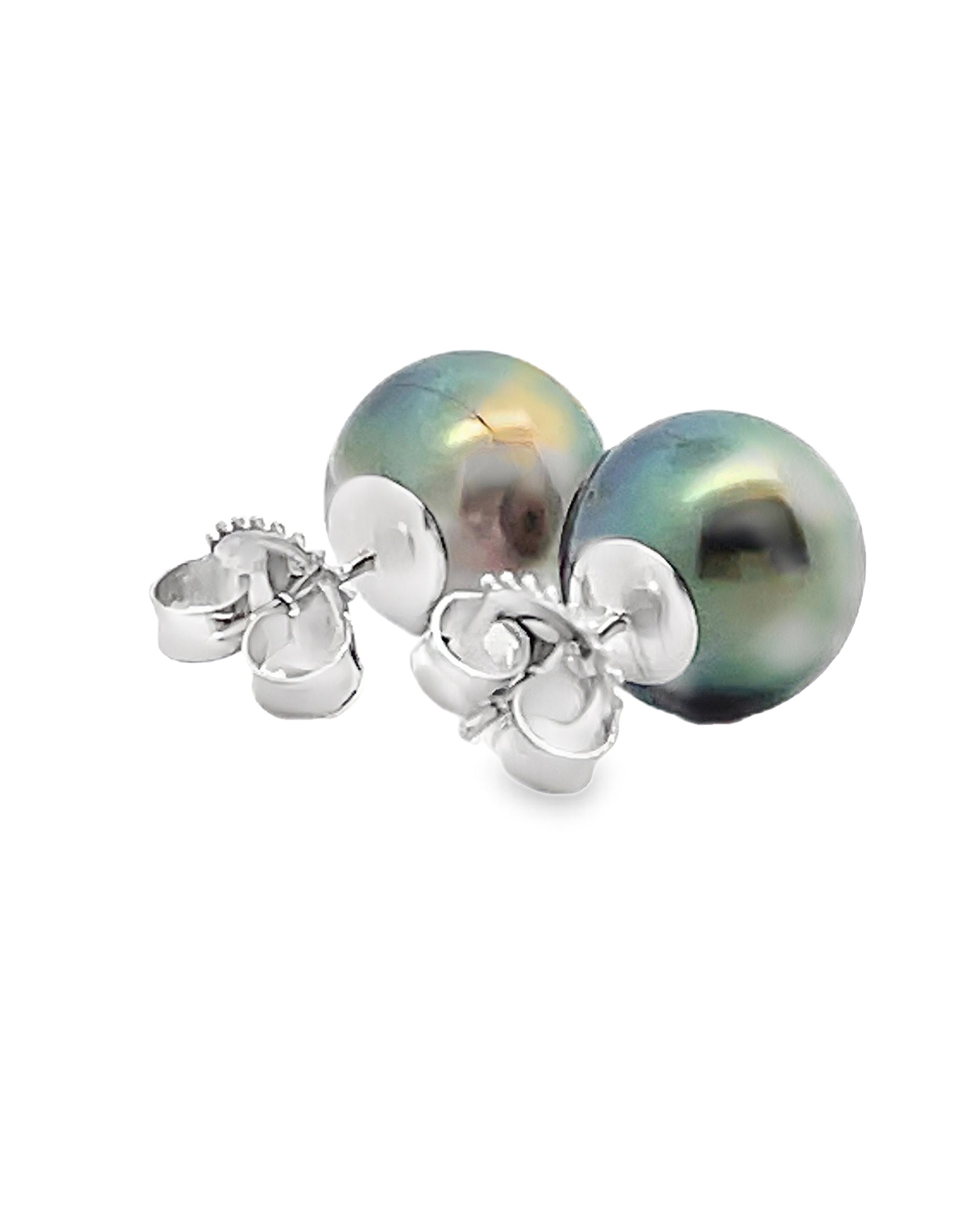 14K White Gold 10mm Tahitian Pearl Stud Earrings with Pushbacks