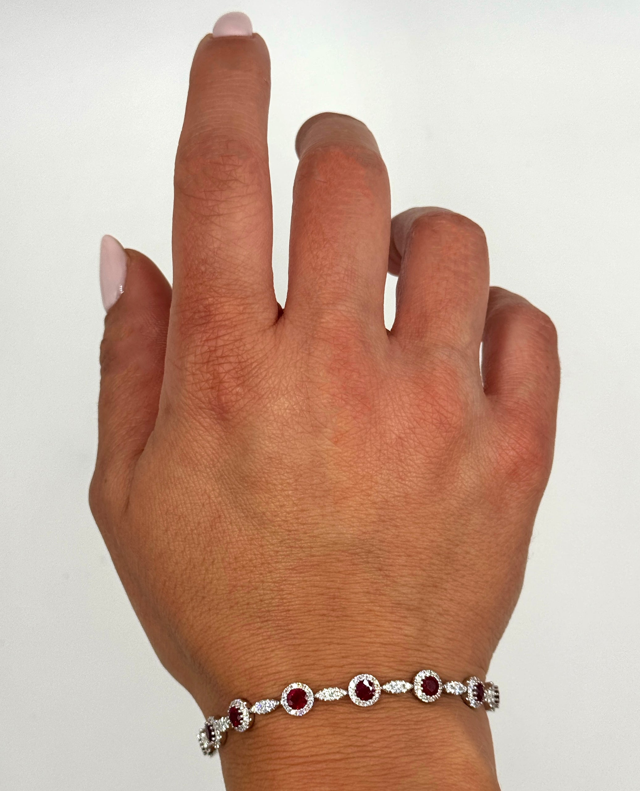 14K White Gold Ruby & Diamond Bracelet