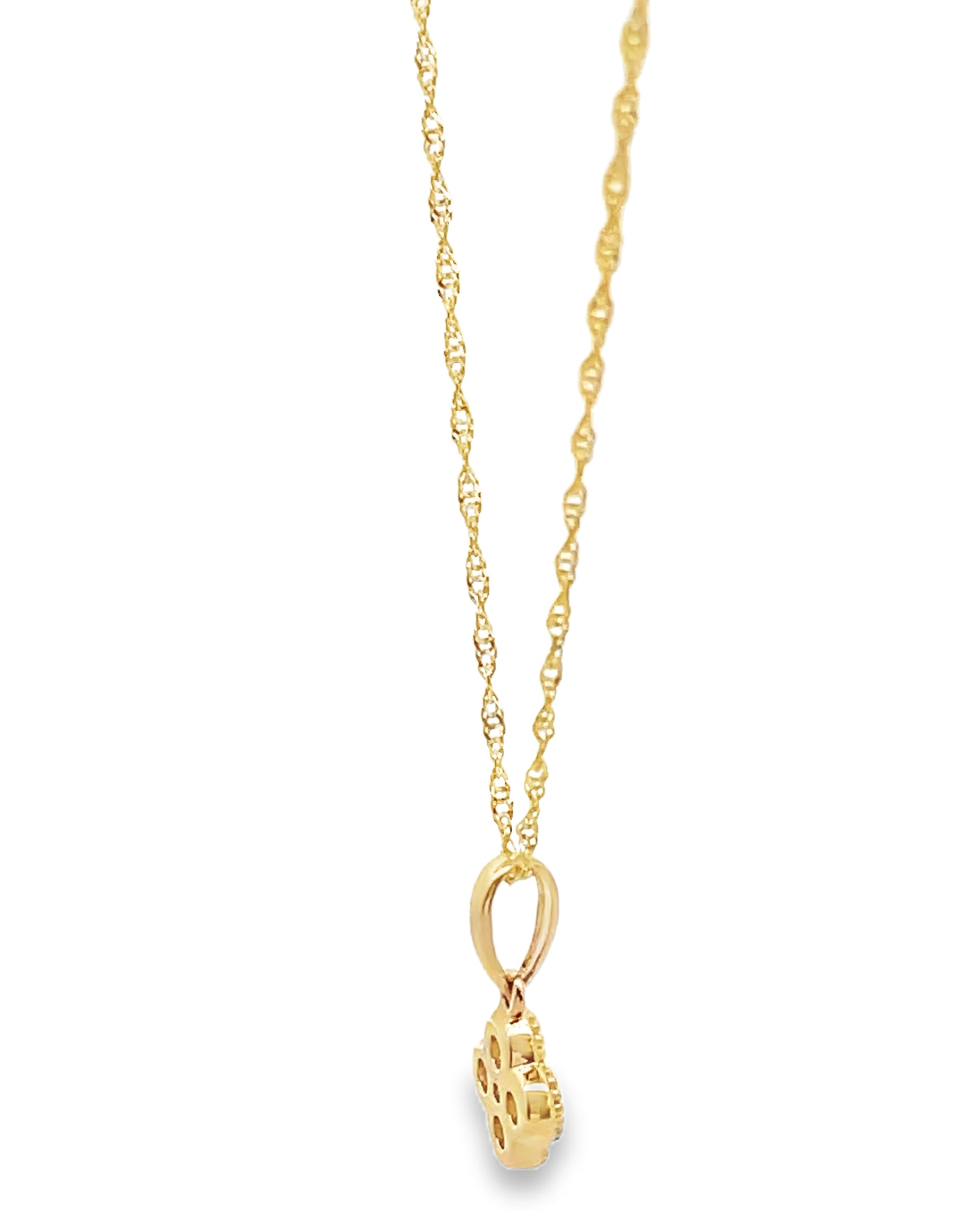 14K Yellow Gold Four Leaf Quatrefoil Diamond Pendant Necklace