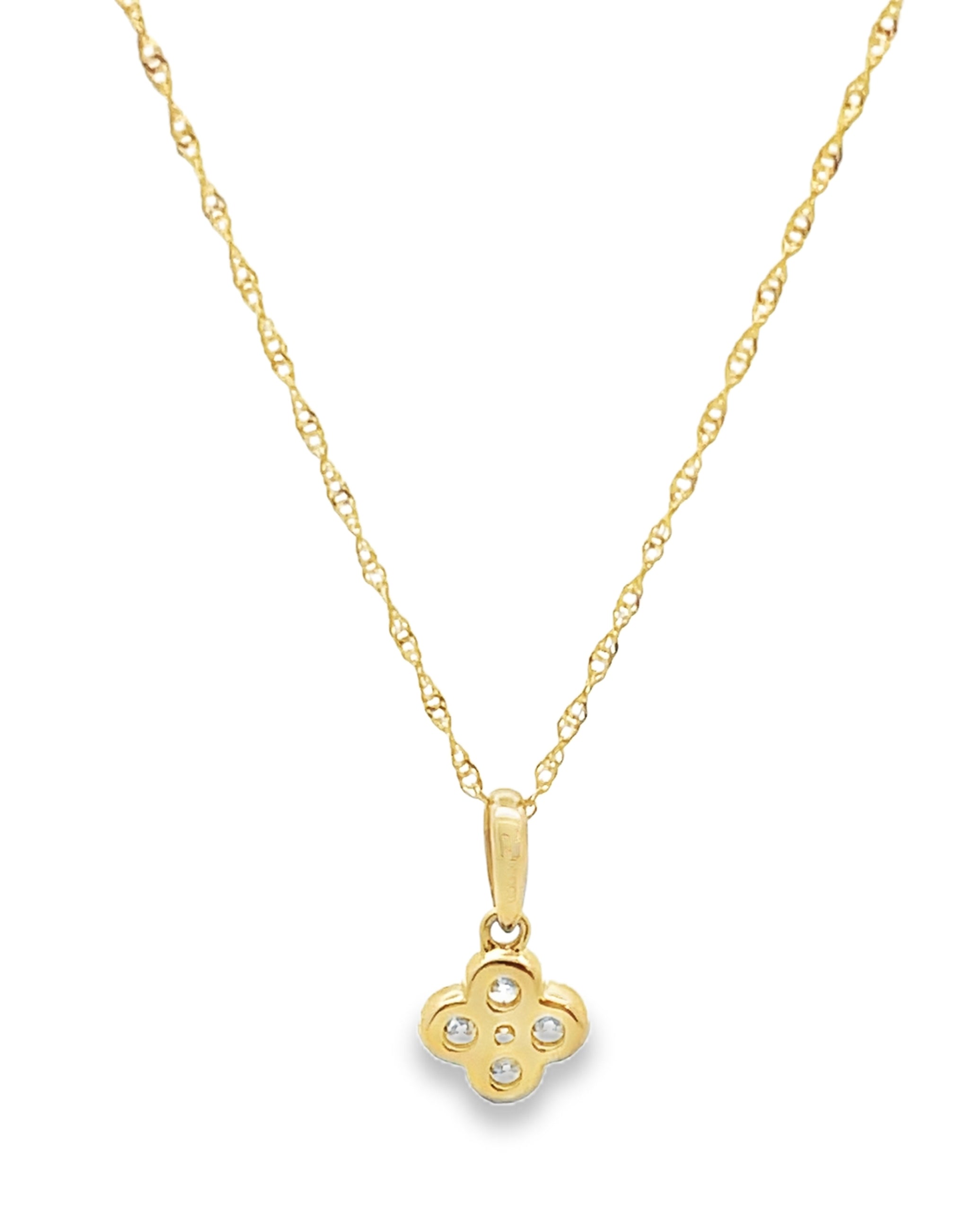 14K Yellow Gold Four Leaf Quatrefoil Diamond Pendant Necklace