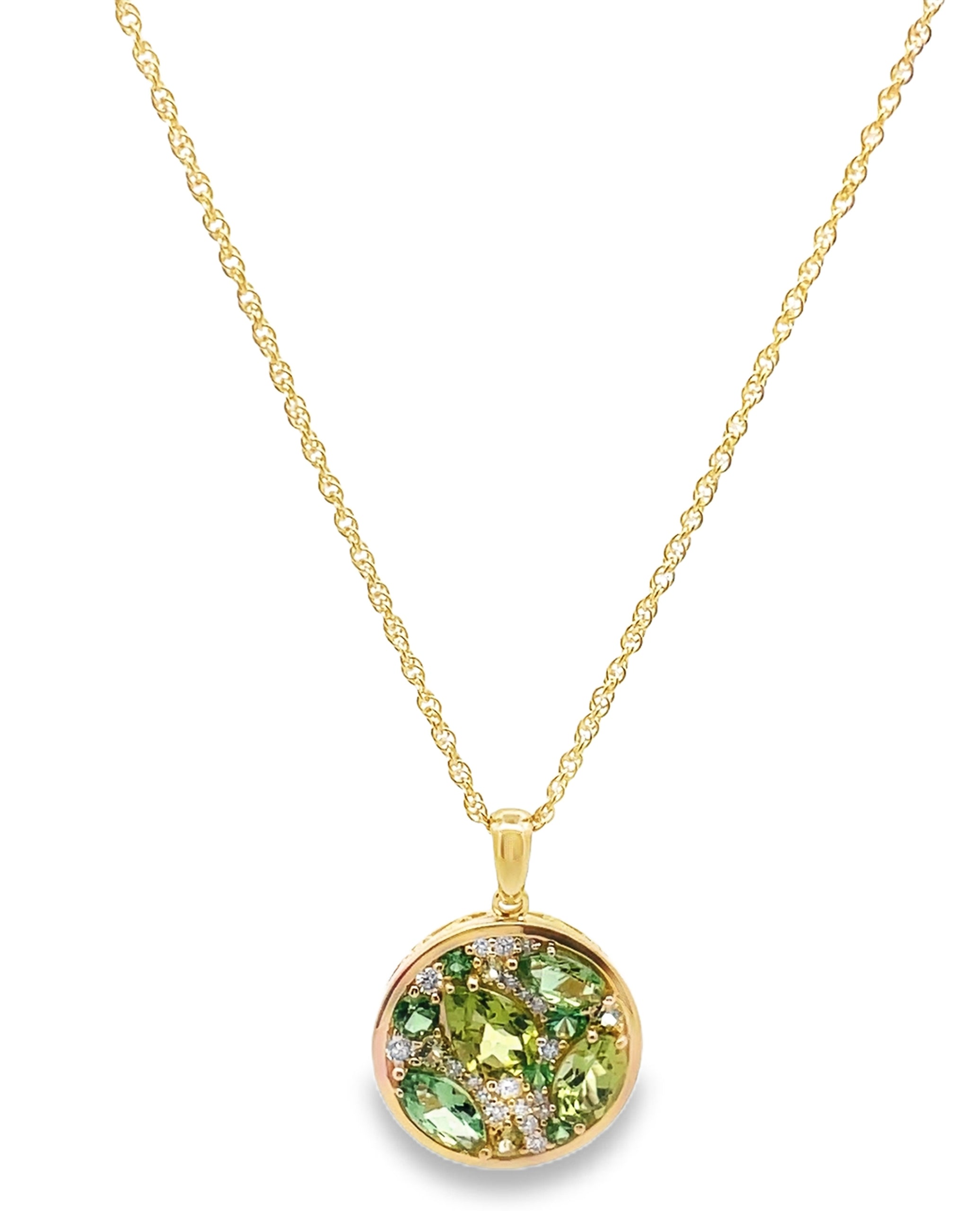 Allison Kaufman 14K Yellow Gold Diamond, Tsavorite & Peridot Circle Necklace