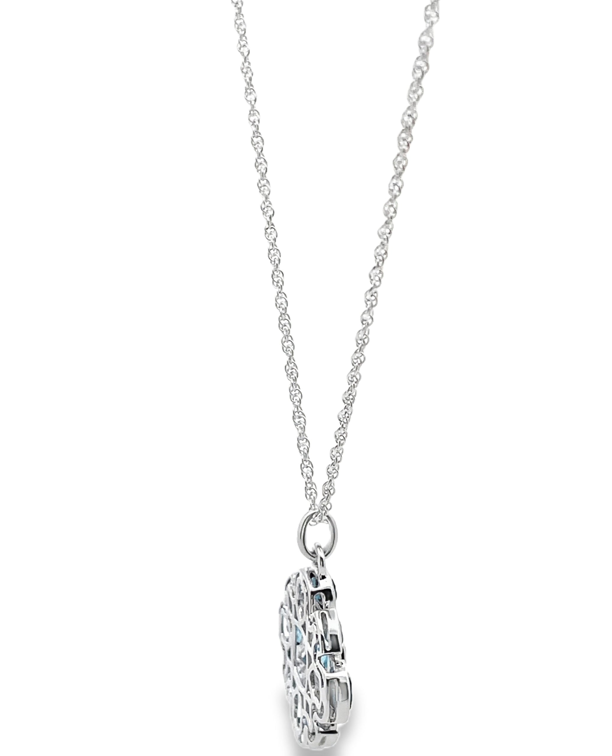 Allison Kaufman 14K White Gold Mixed Cut Blue Topaz & Diamond Geometric Necklace