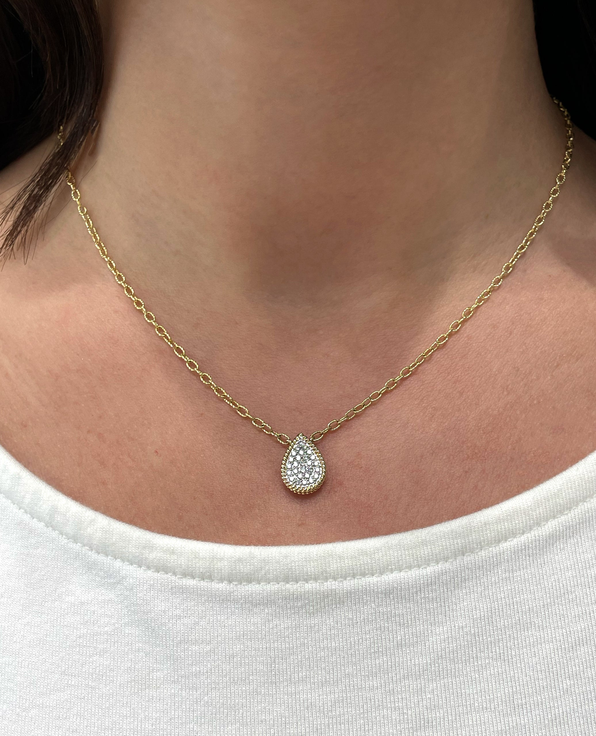 Allison Kaufman 14K Yellow Gold Pear Shaped Diamond Pendant Necklace