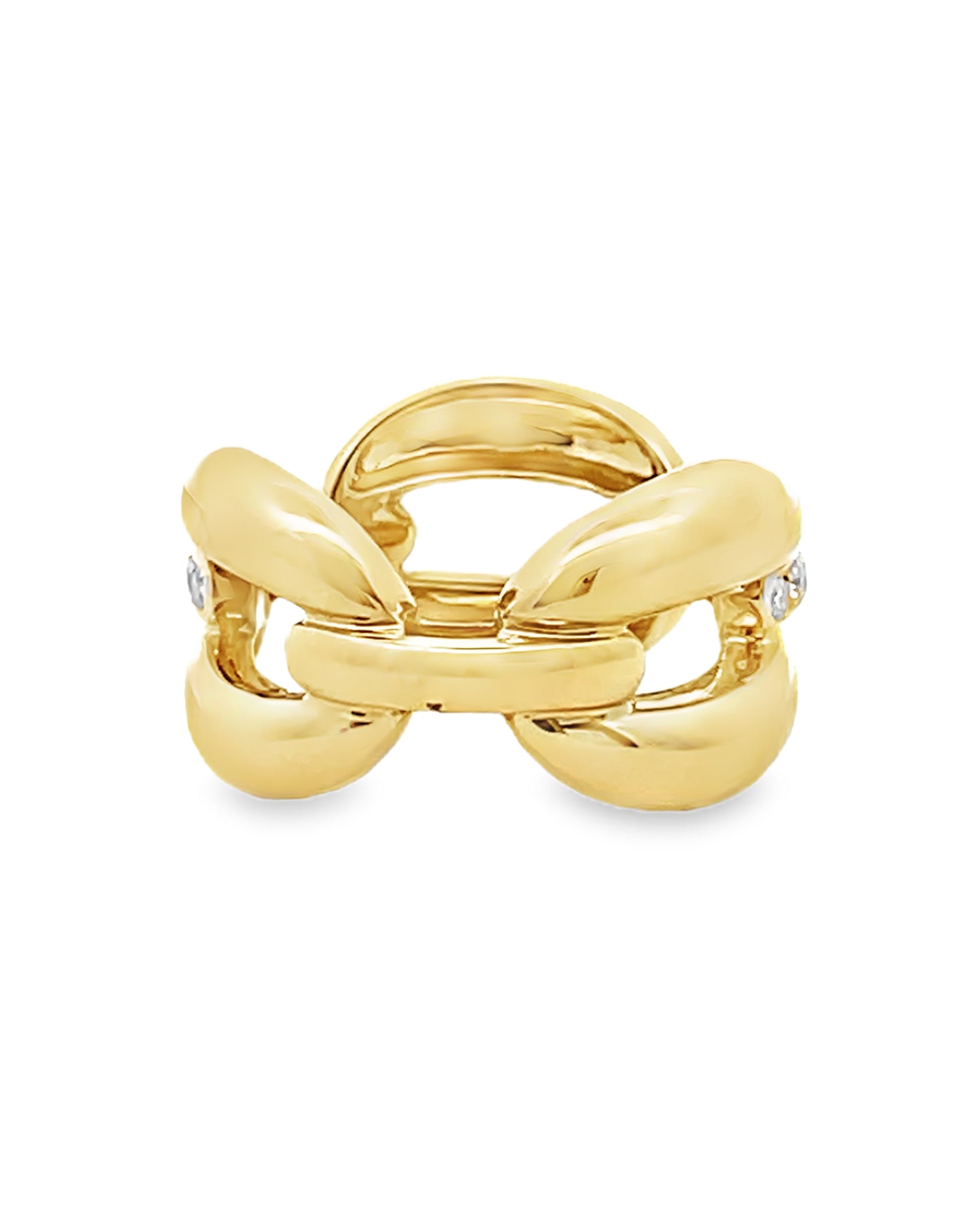 Interlocking Rounded High Polish Link Ring in 18K Yellow Gold with Diamonds