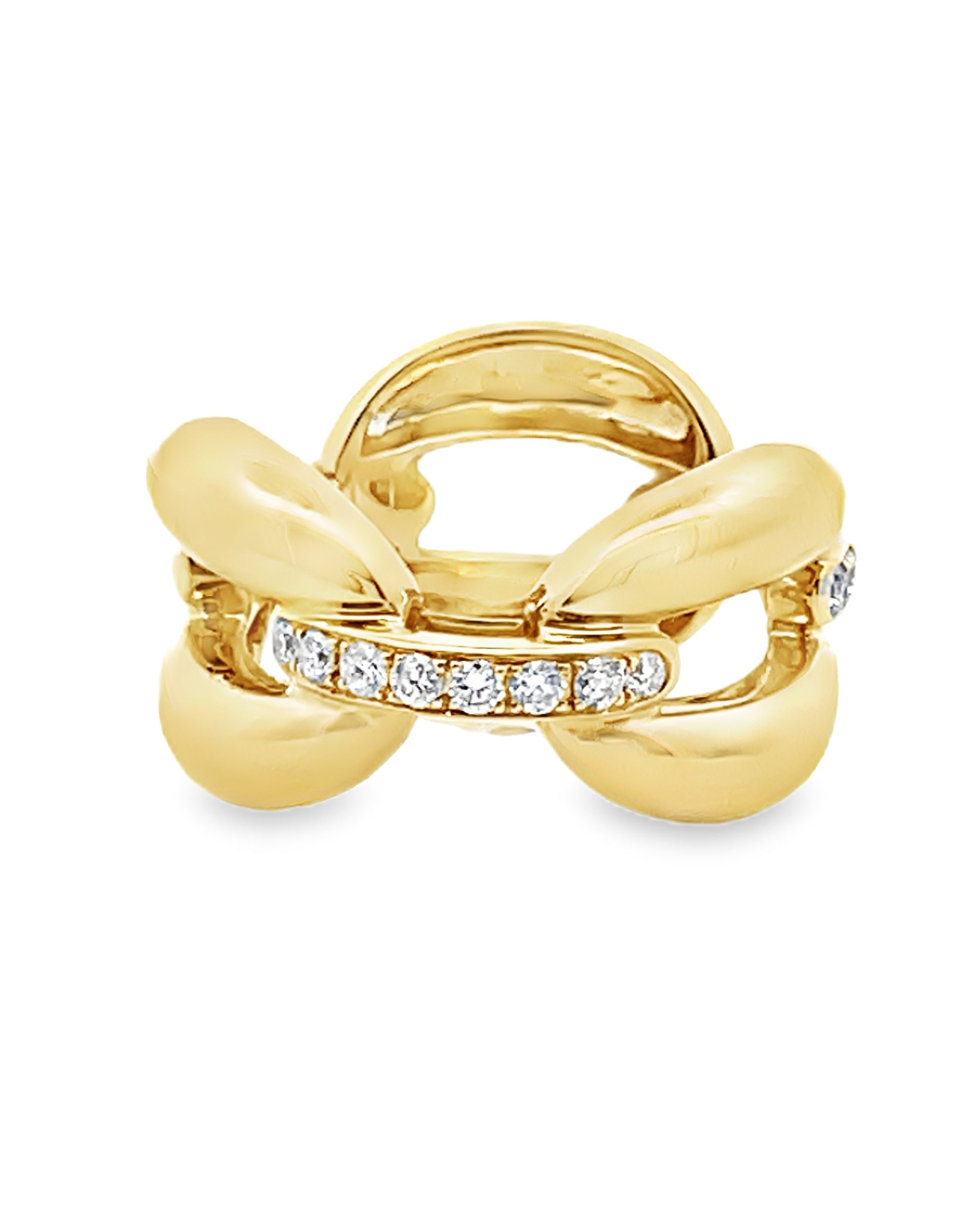 Interlocking Rounded High Polish Link Ring in 18K Yellow Gold with Diamonds
