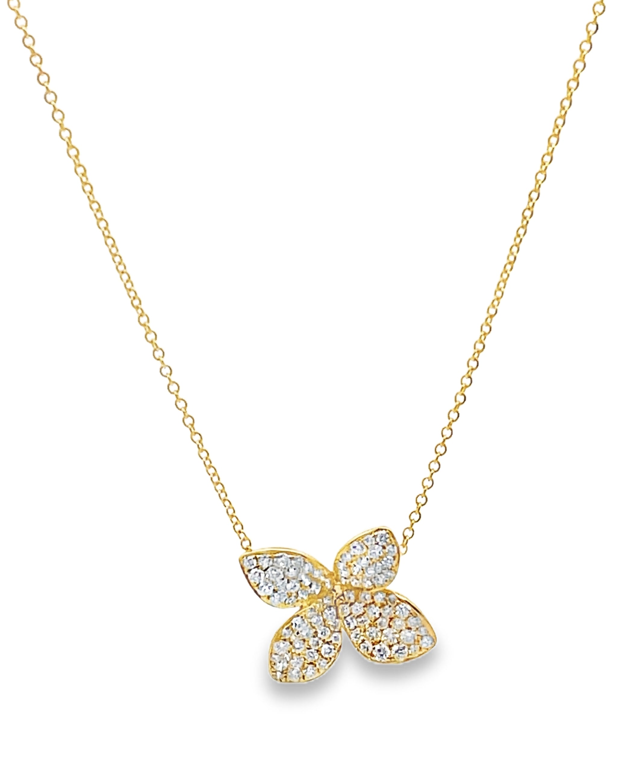 18K Yellow Gold Diamond Floral Necklace