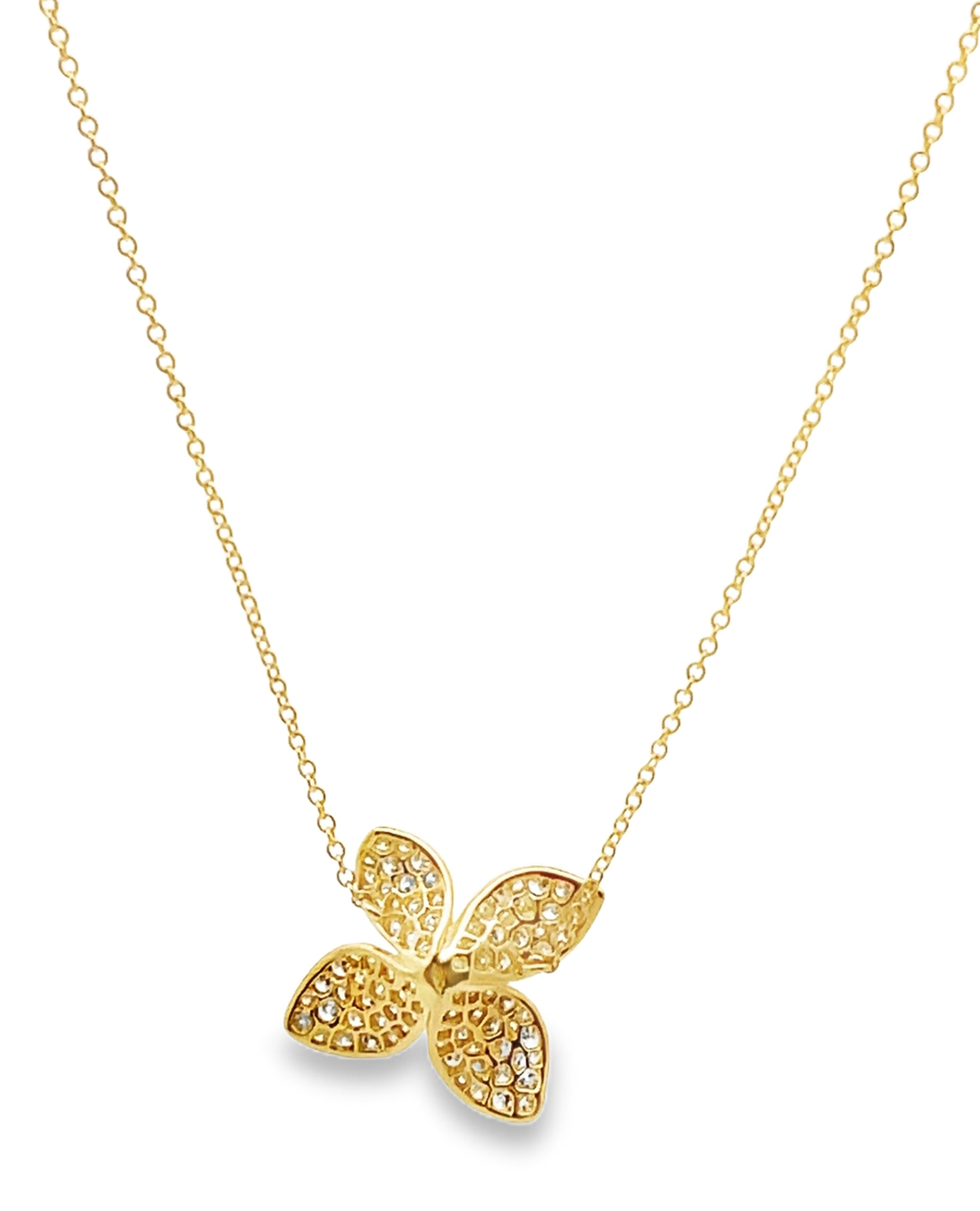 18K Yellow Gold Diamond Floral Necklace
