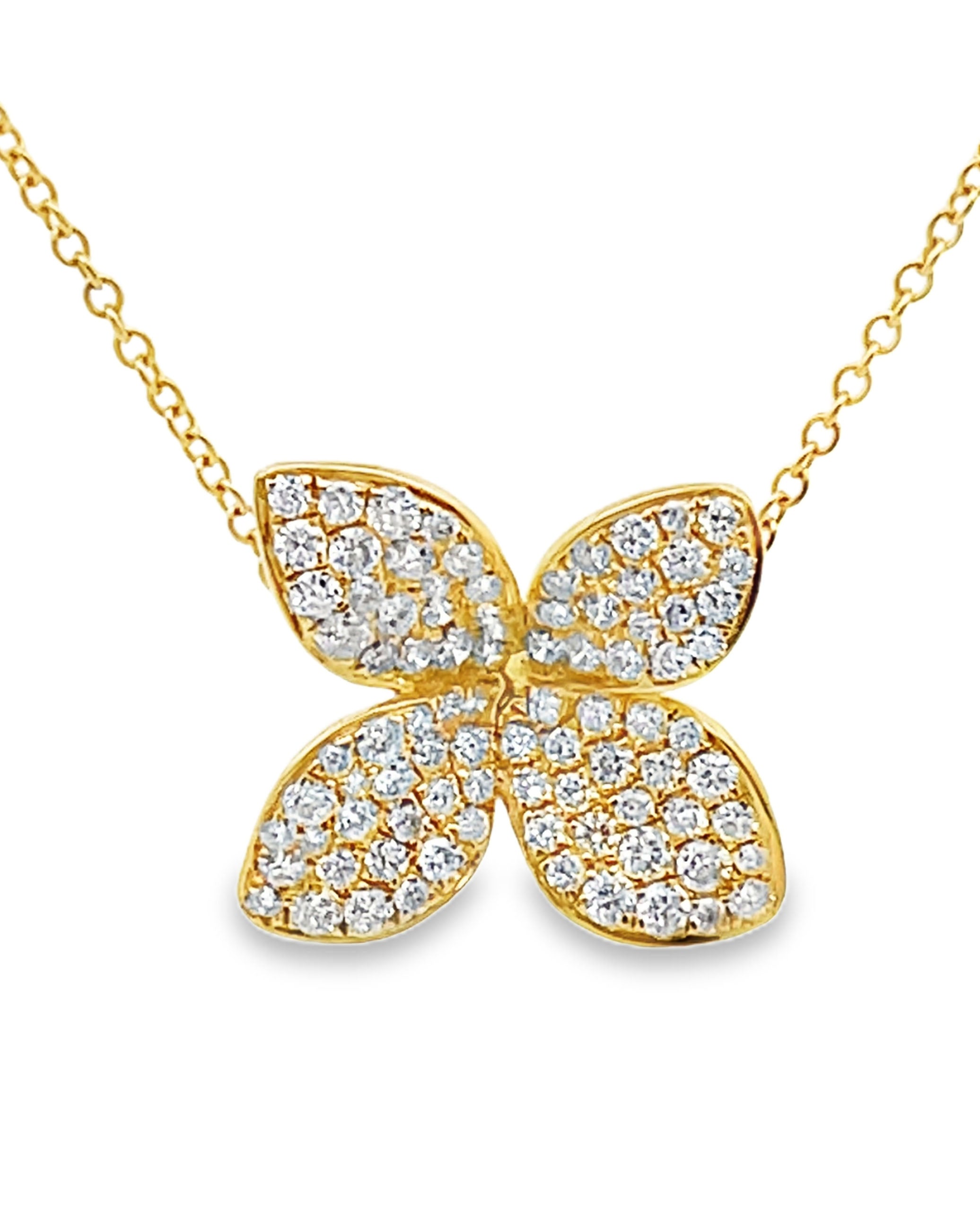 18K Yellow Gold Diamond Floral Necklace