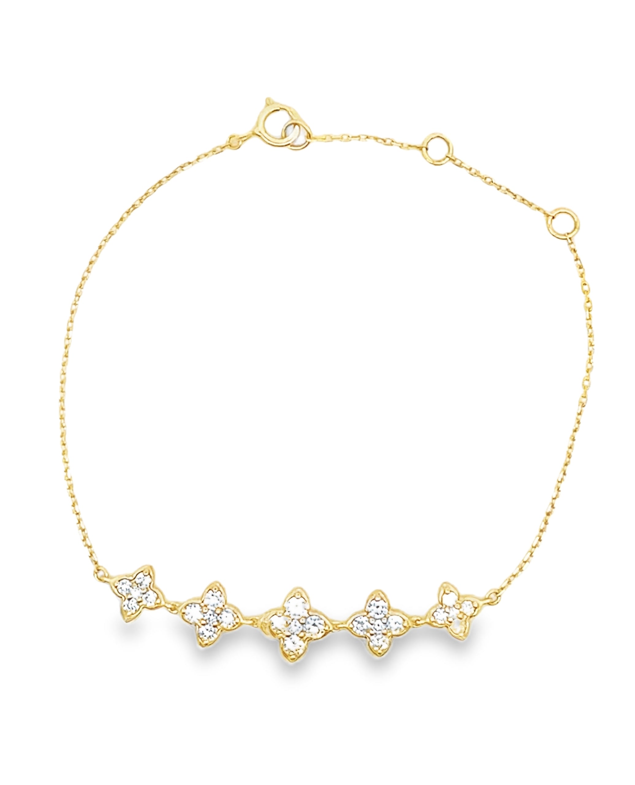 Quatrefoil Five Station Diamond Bracelet in 18K Yellow Gold