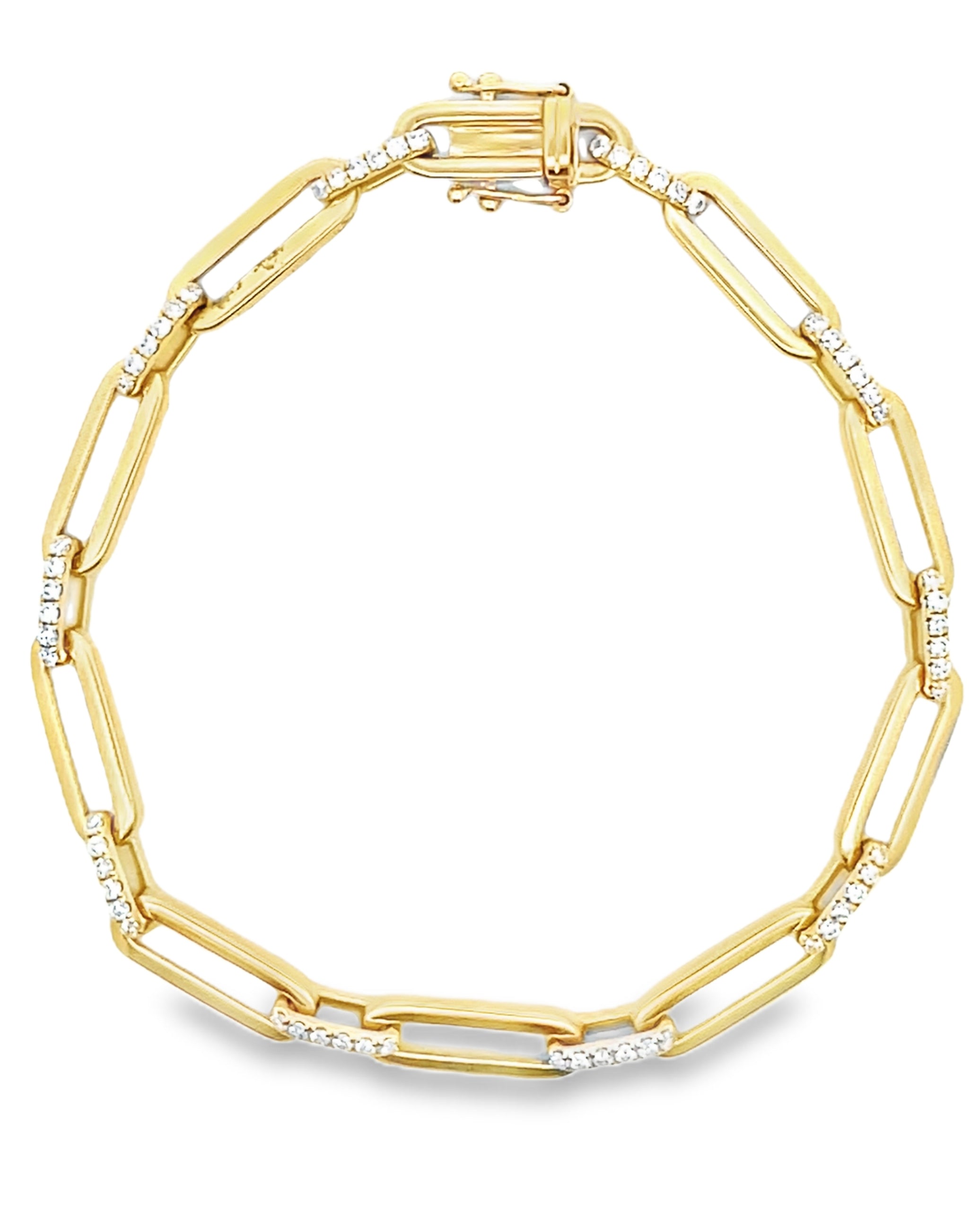 18K Yellow Gold Paperclip Bracelet with Diamonds