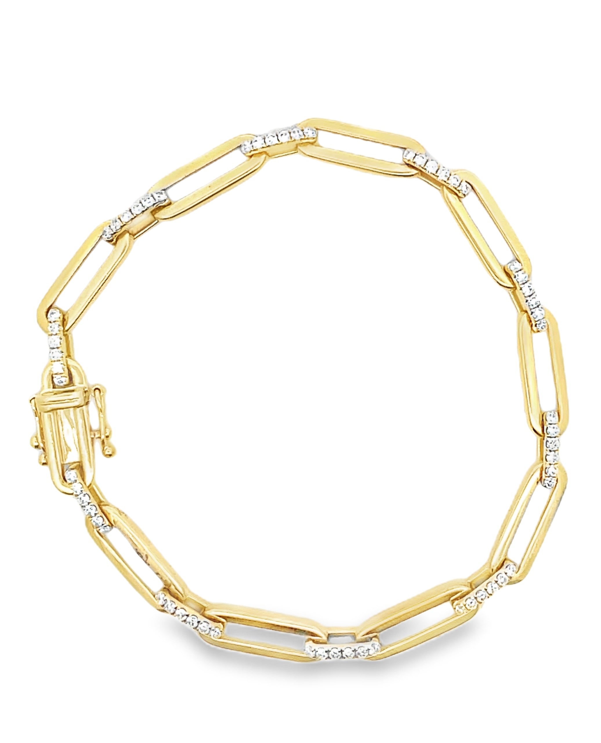 18K Yellow Gold Paperclip Bracelet with Diamonds 0.65 Carats