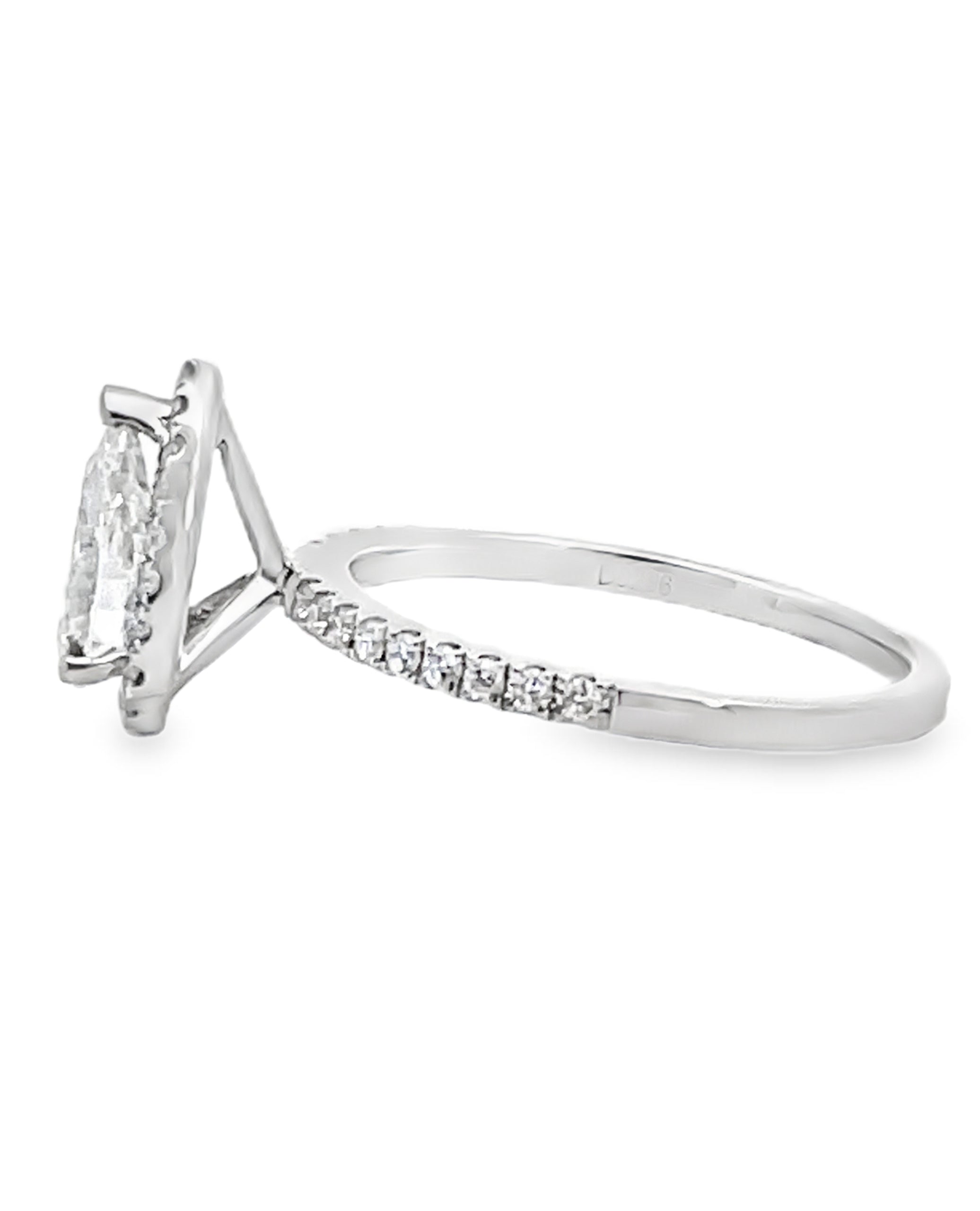 18K White Gold Halo Ring with Lab Grown Pear Shaped Diamond