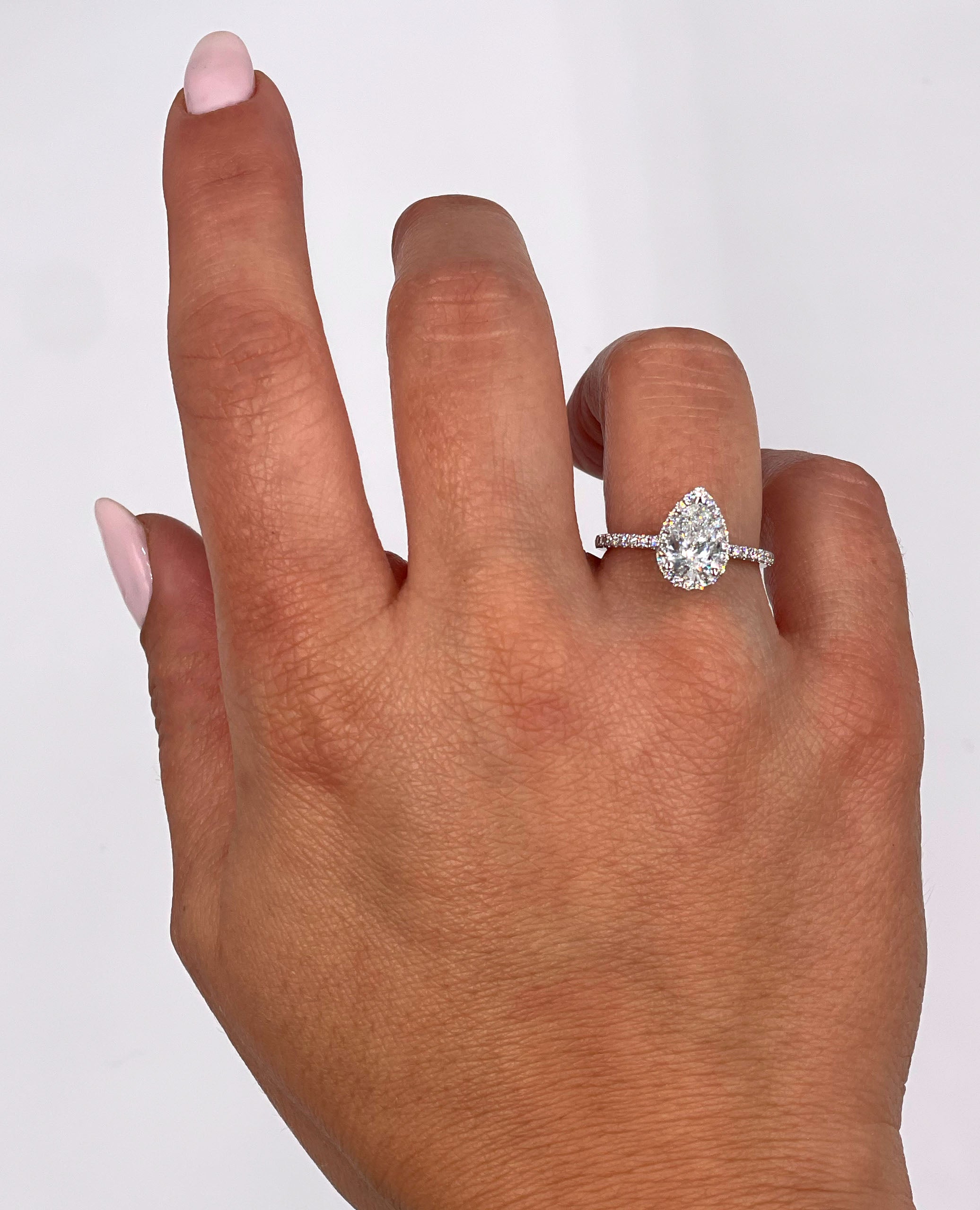 18K White Gold Halo Ring with Lab Grown Pear Shaped Diamond