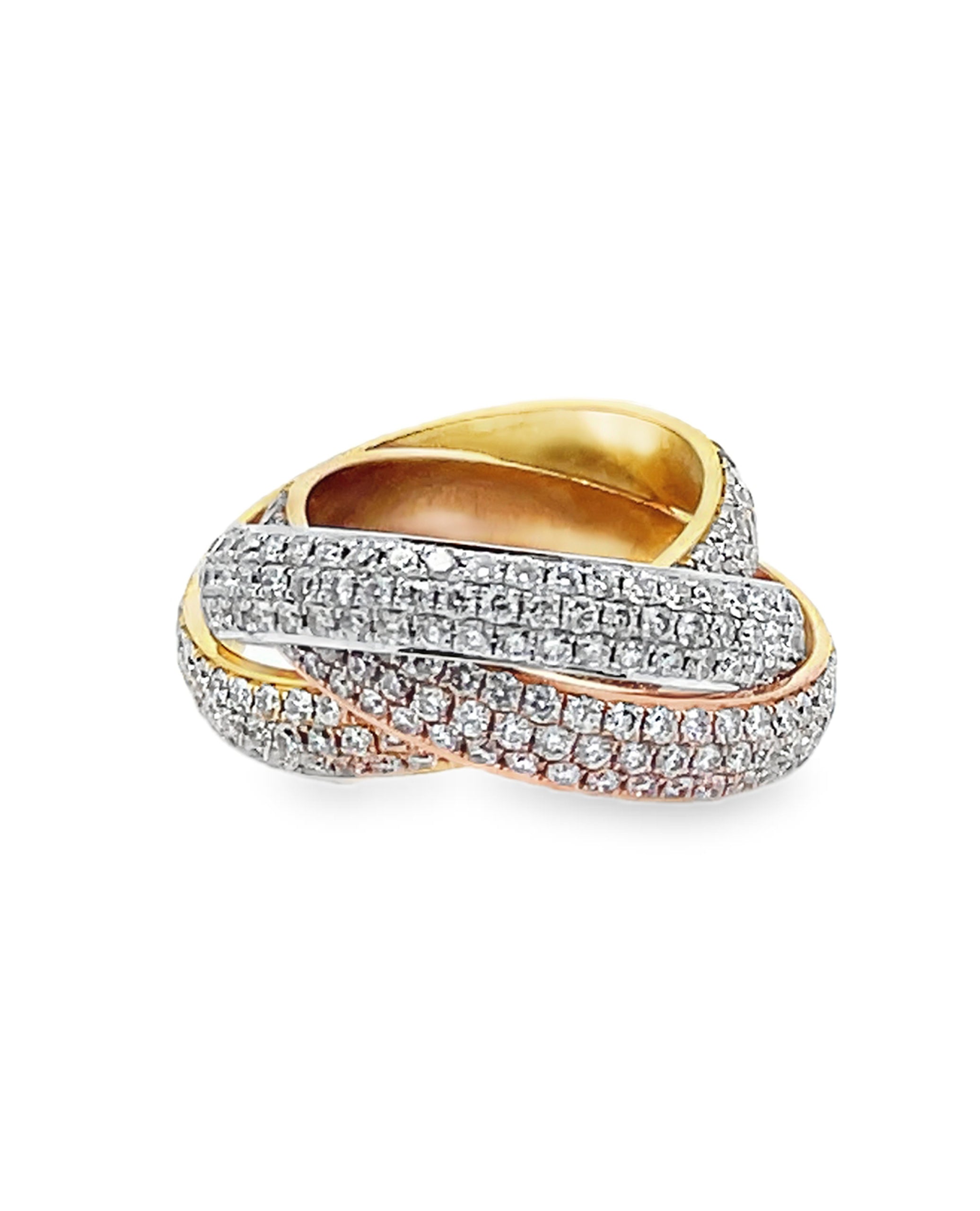 18K Gold Tri-Color Rolling Ring with Diamonds