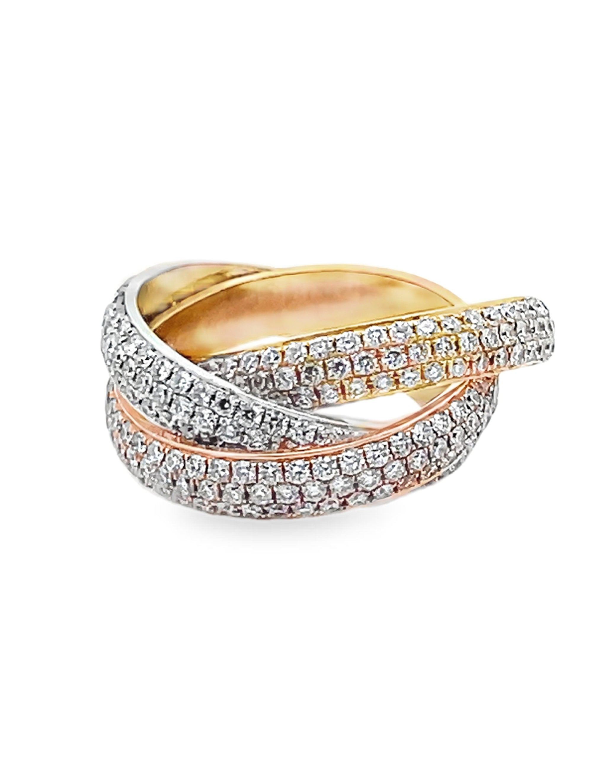 18K Gold Tri-Color Rolling Ring with Diamonds