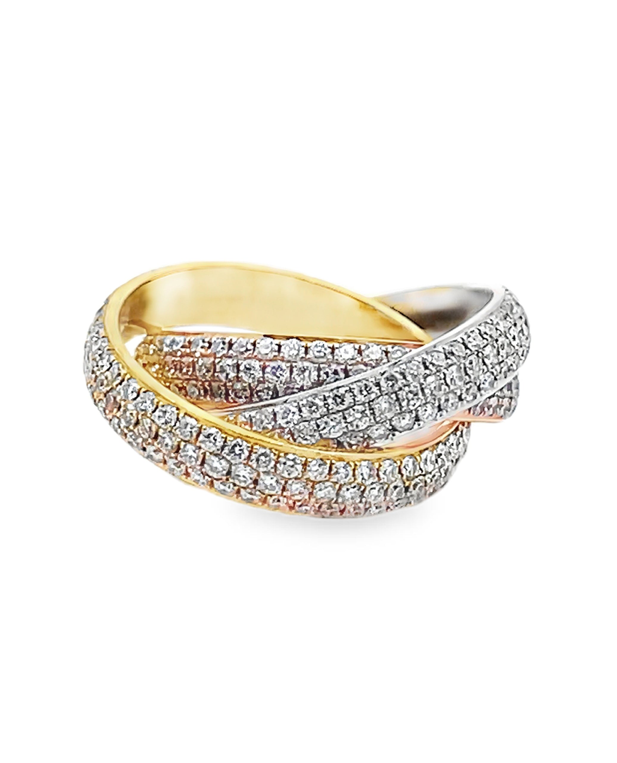 18K Gold Tri-Color Rolling Ring with Diamonds