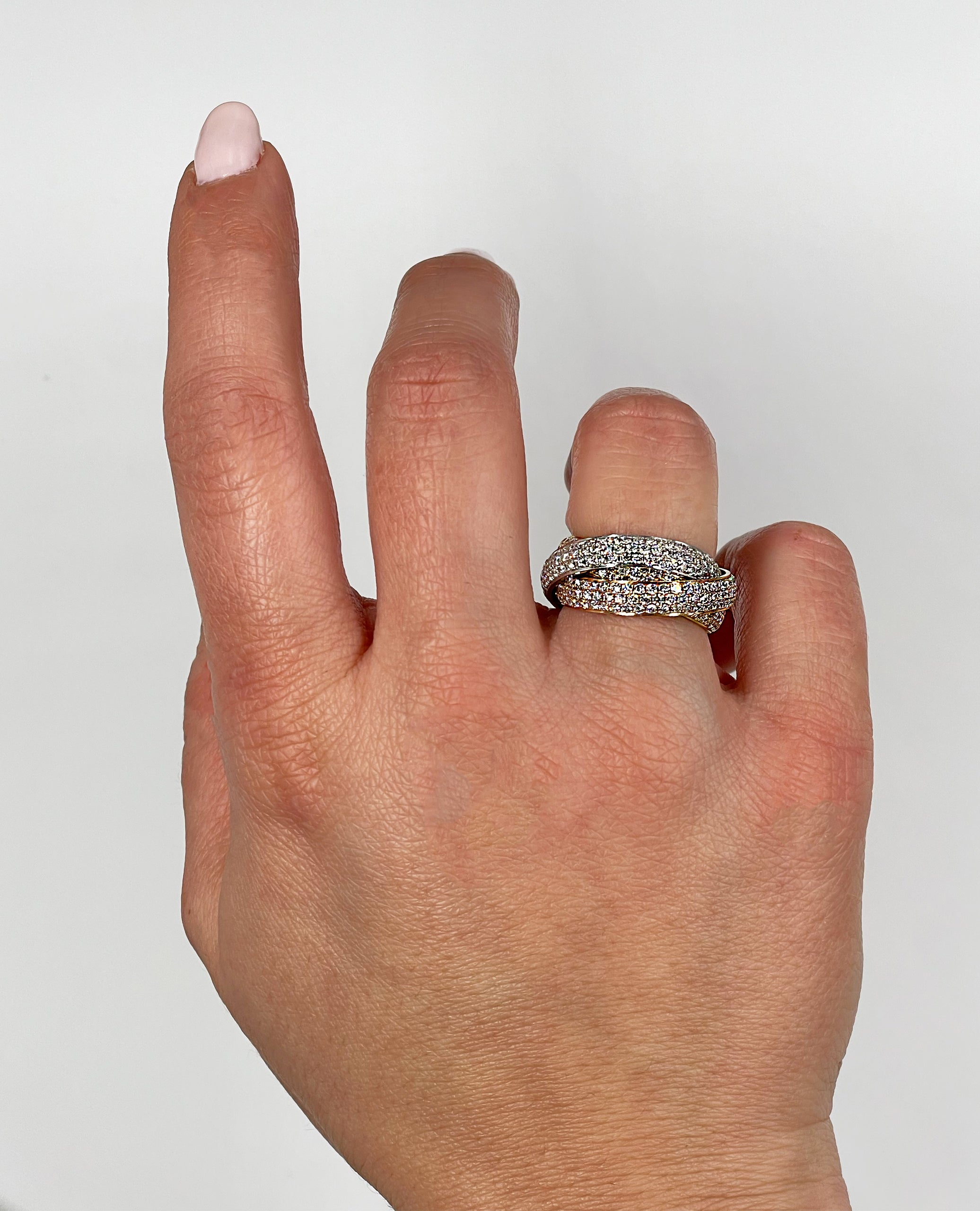 18K Gold Tri-Color Rolling Ring with Diamonds
