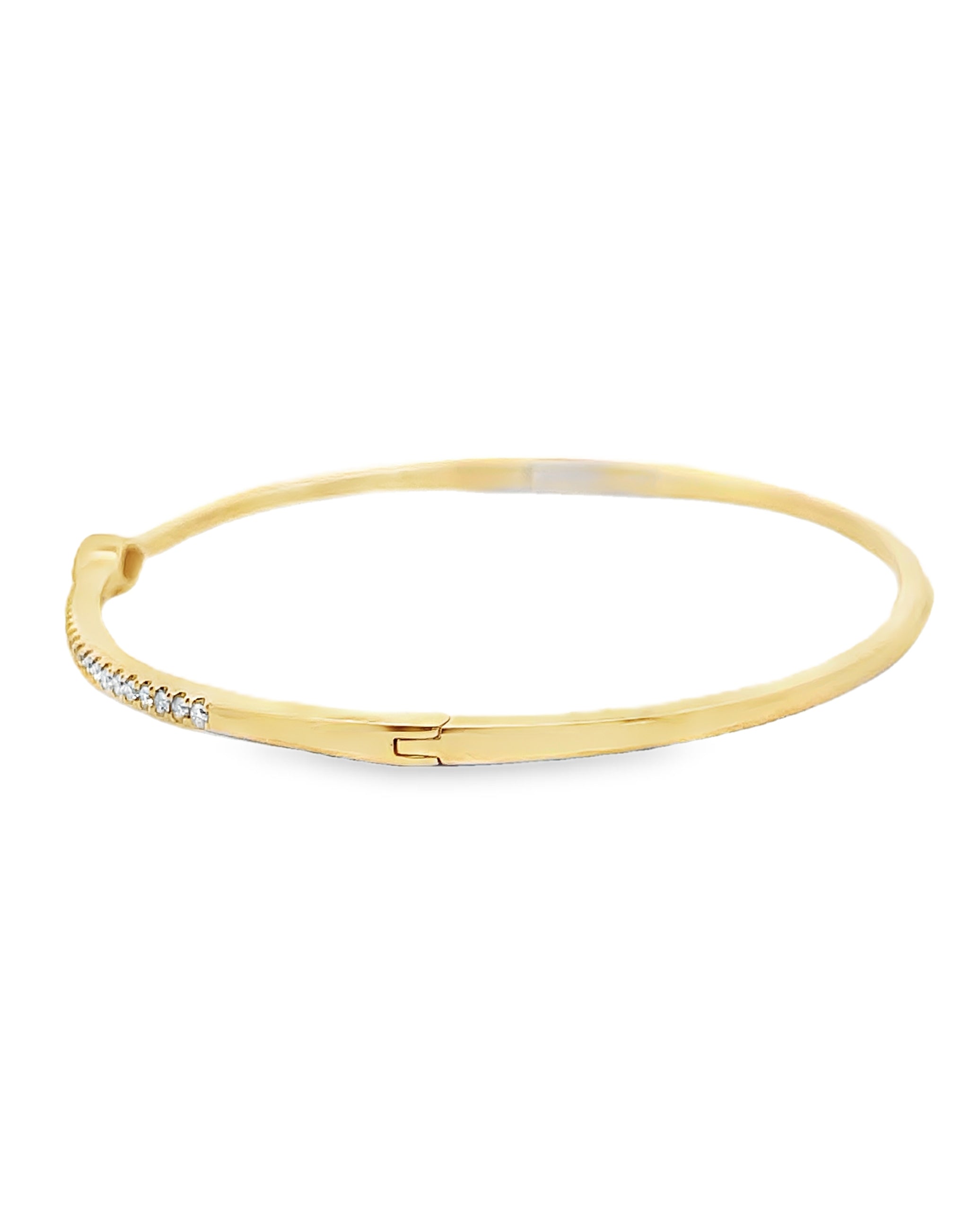 14K Yellow Gold Diamond Bangle Bracelet with One Center Marquise Station