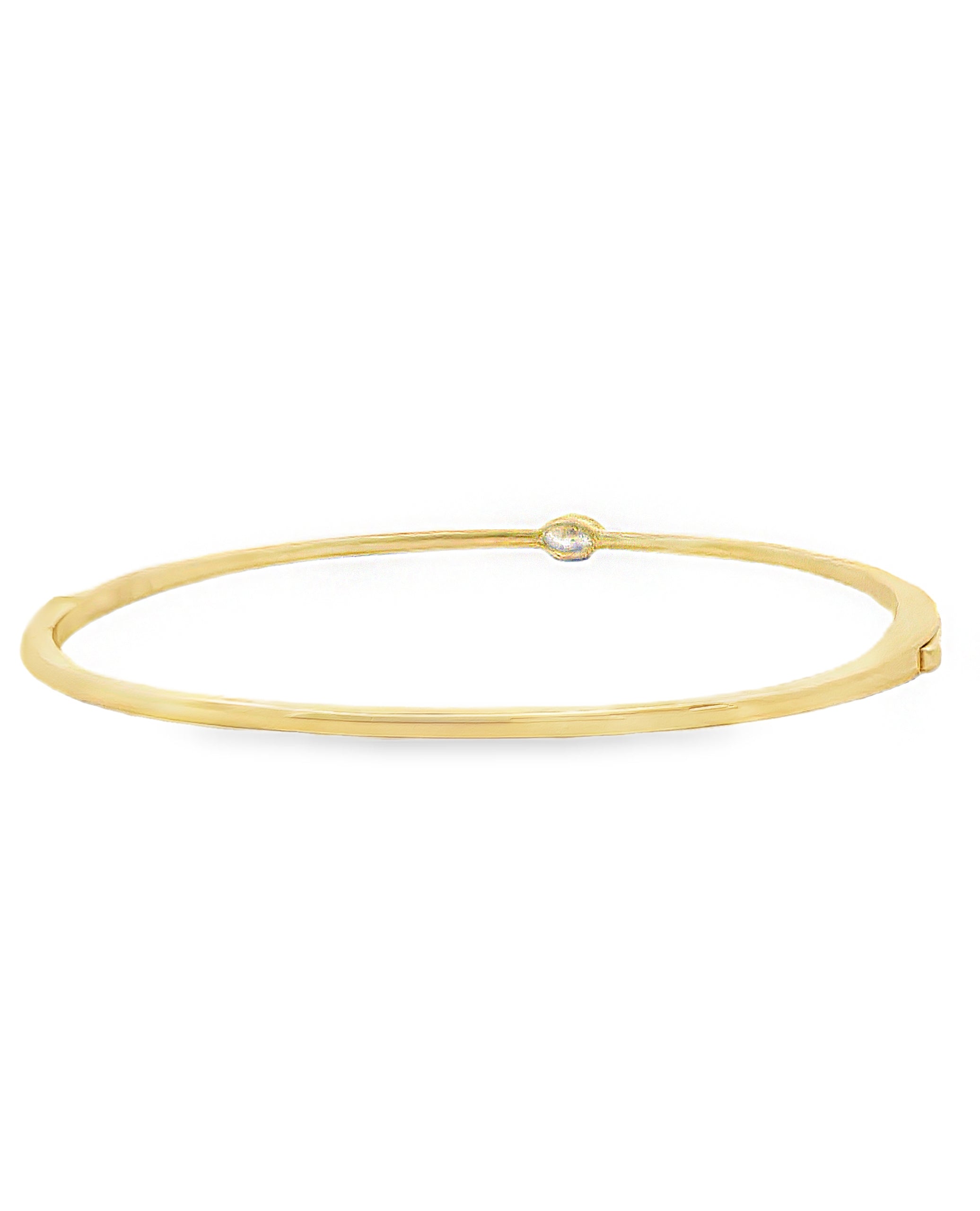 14K Yellow Gold Diamond Bangle Bracelet with One Center Marquise Station