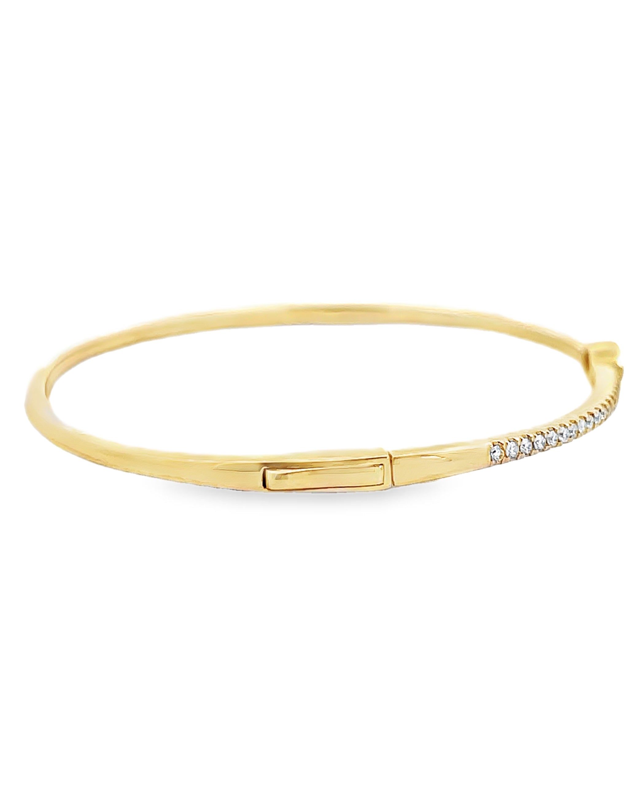 14K Yellow Gold Diamond Bangle Bracelet with One Center Marquise Station