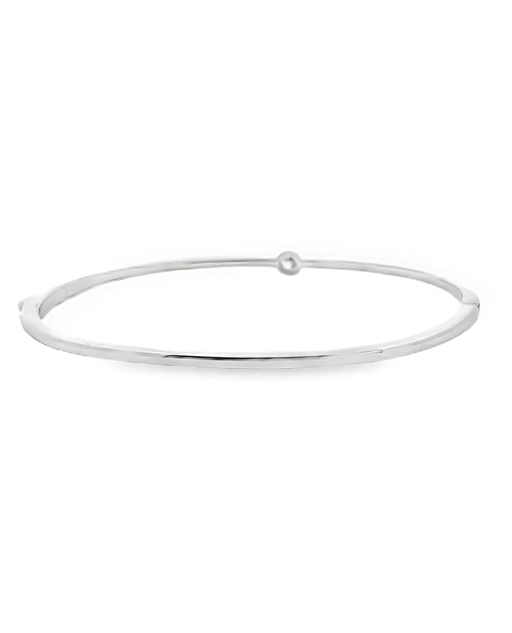 14K White Gold Diamond Bangle Bracelet with Round Diamond Center Station