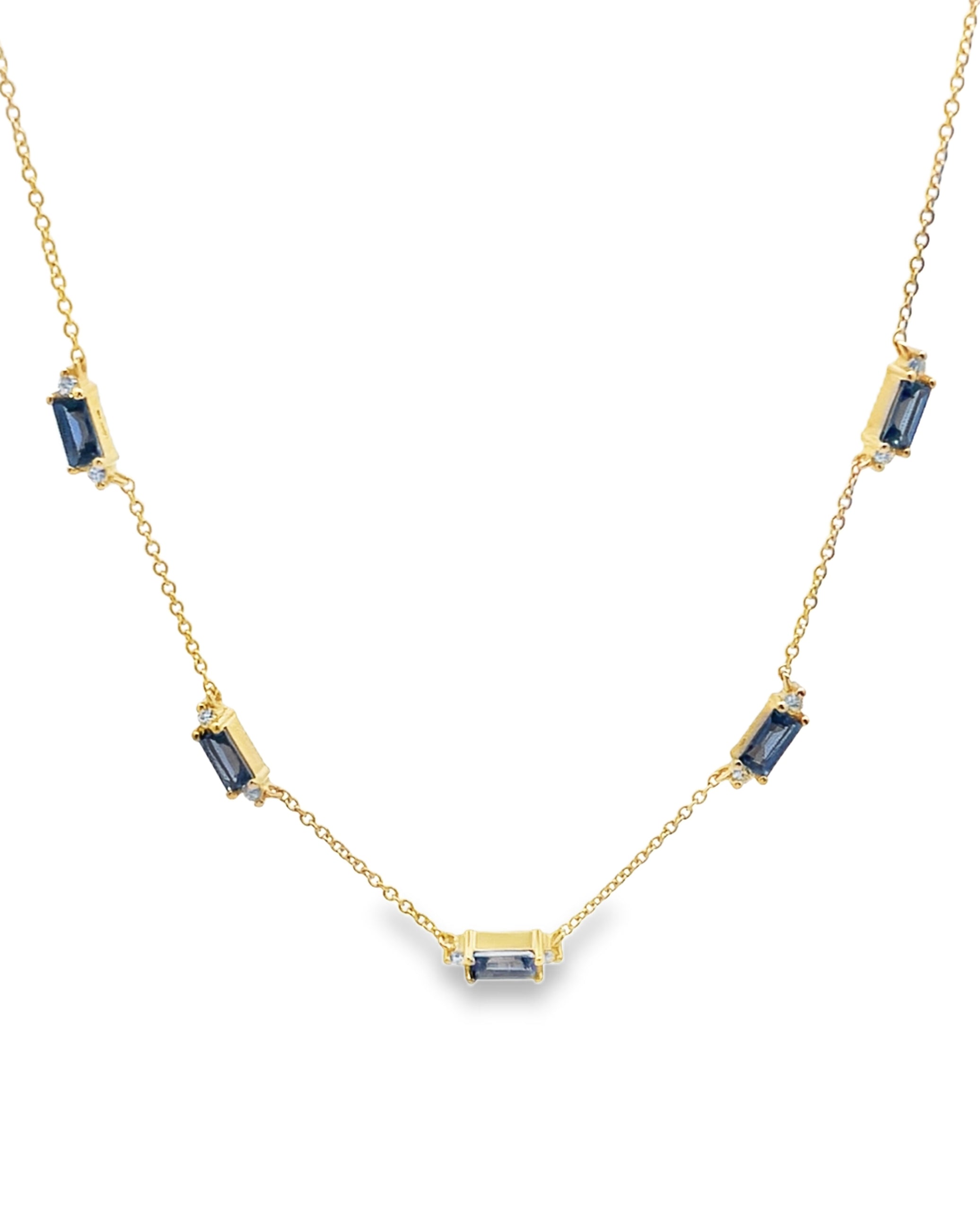 14K Yellow Gold Five Station Sapphire Necklace