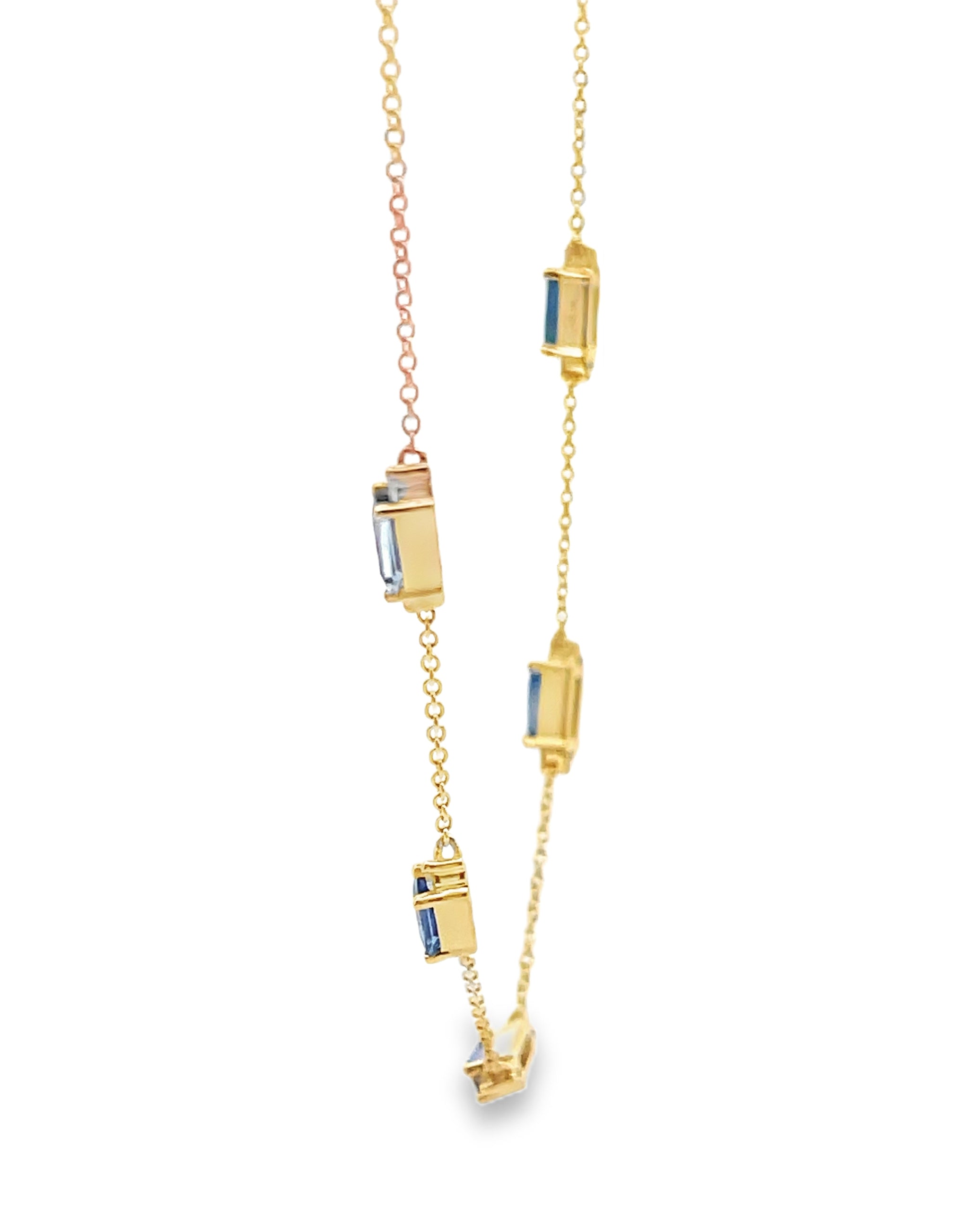 14K Yellow Gold Five Station Sapphire Necklace
