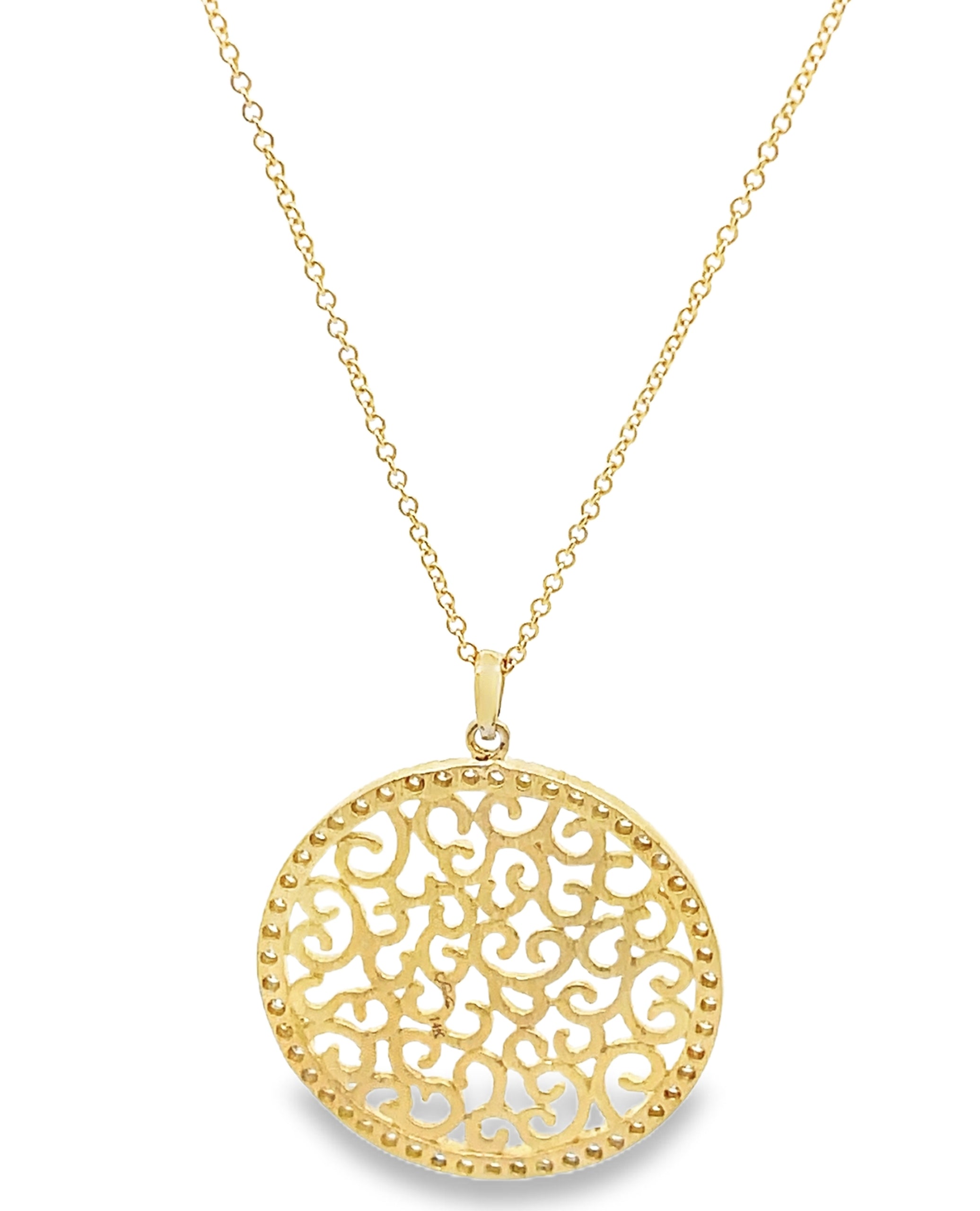 14K Yellow Gold Diamond Circle Pendant Necklace