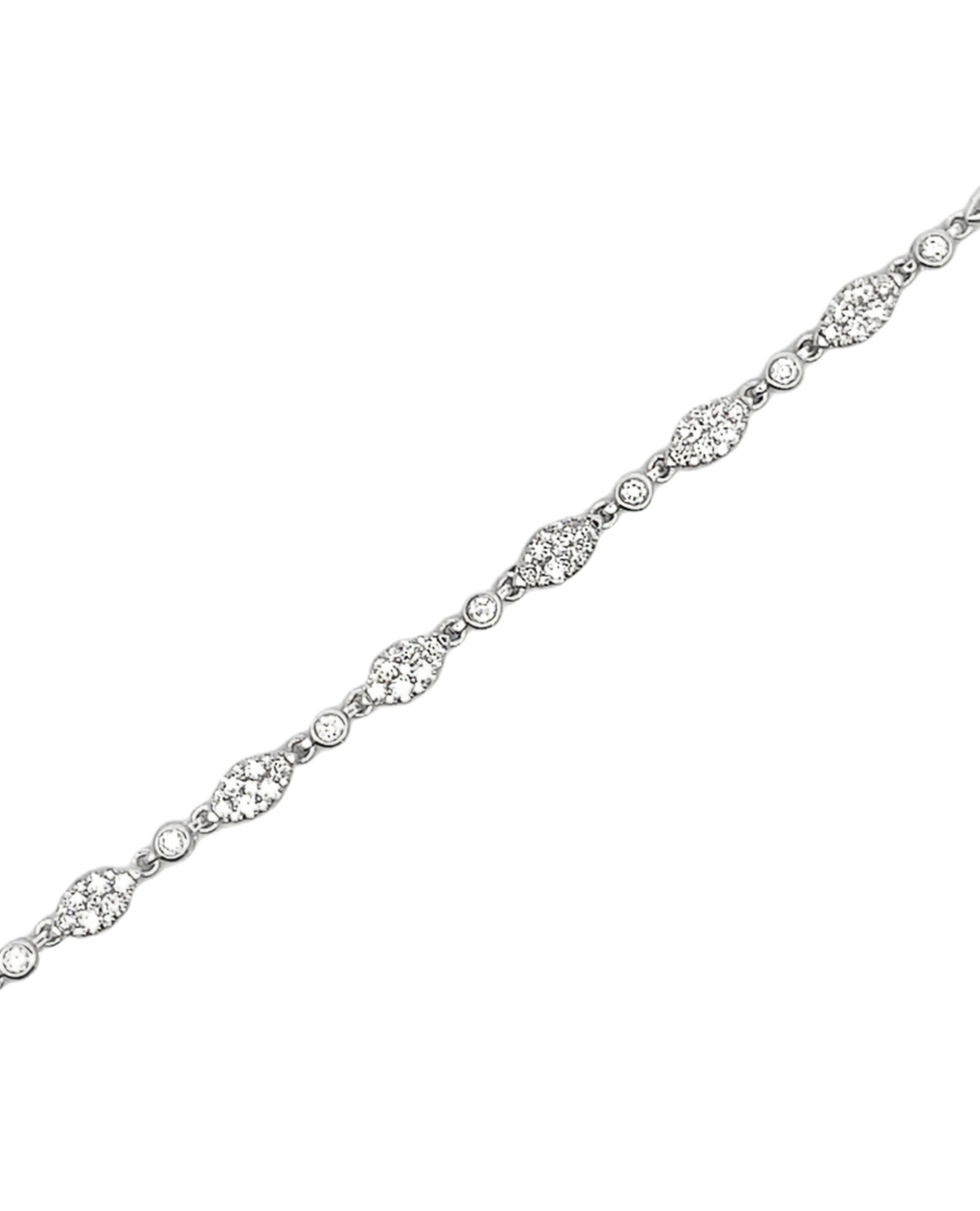 14K White Gold Diamond Bracelet with Round Diamonds and Tapered Links