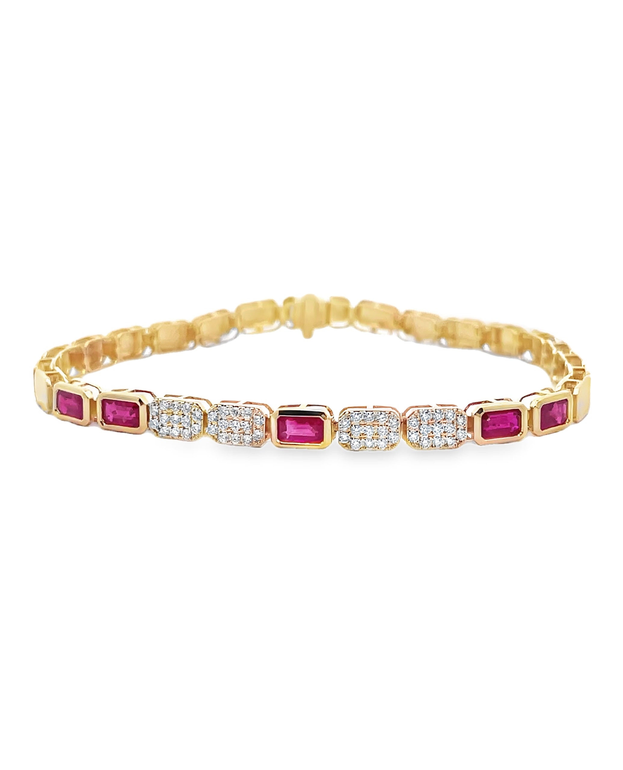 Ruby & Diamond Geometric Bracelet in 14K Yellow Gold