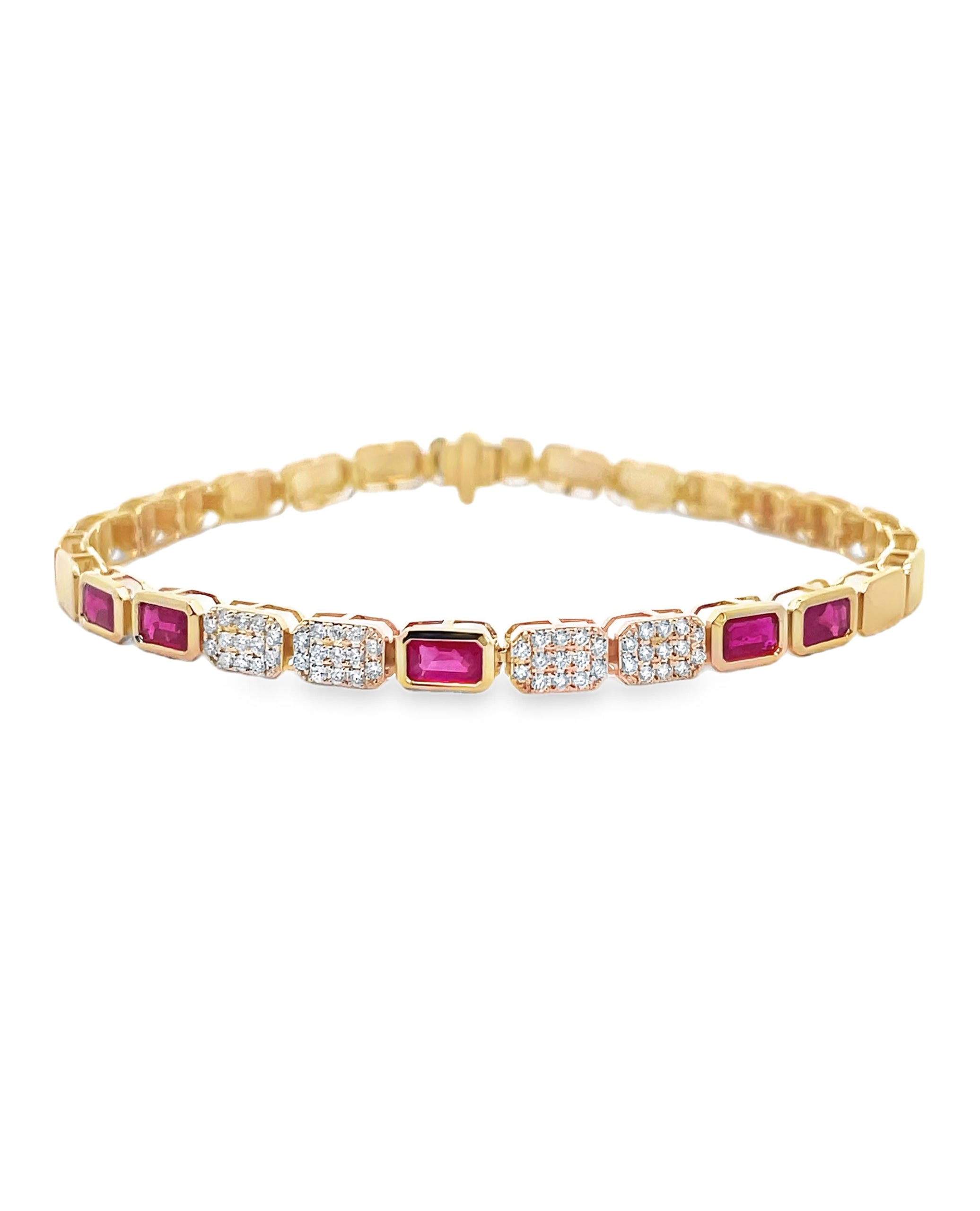 Ruby & Diamond Geometric Bracelet in 14K Yellow Gold