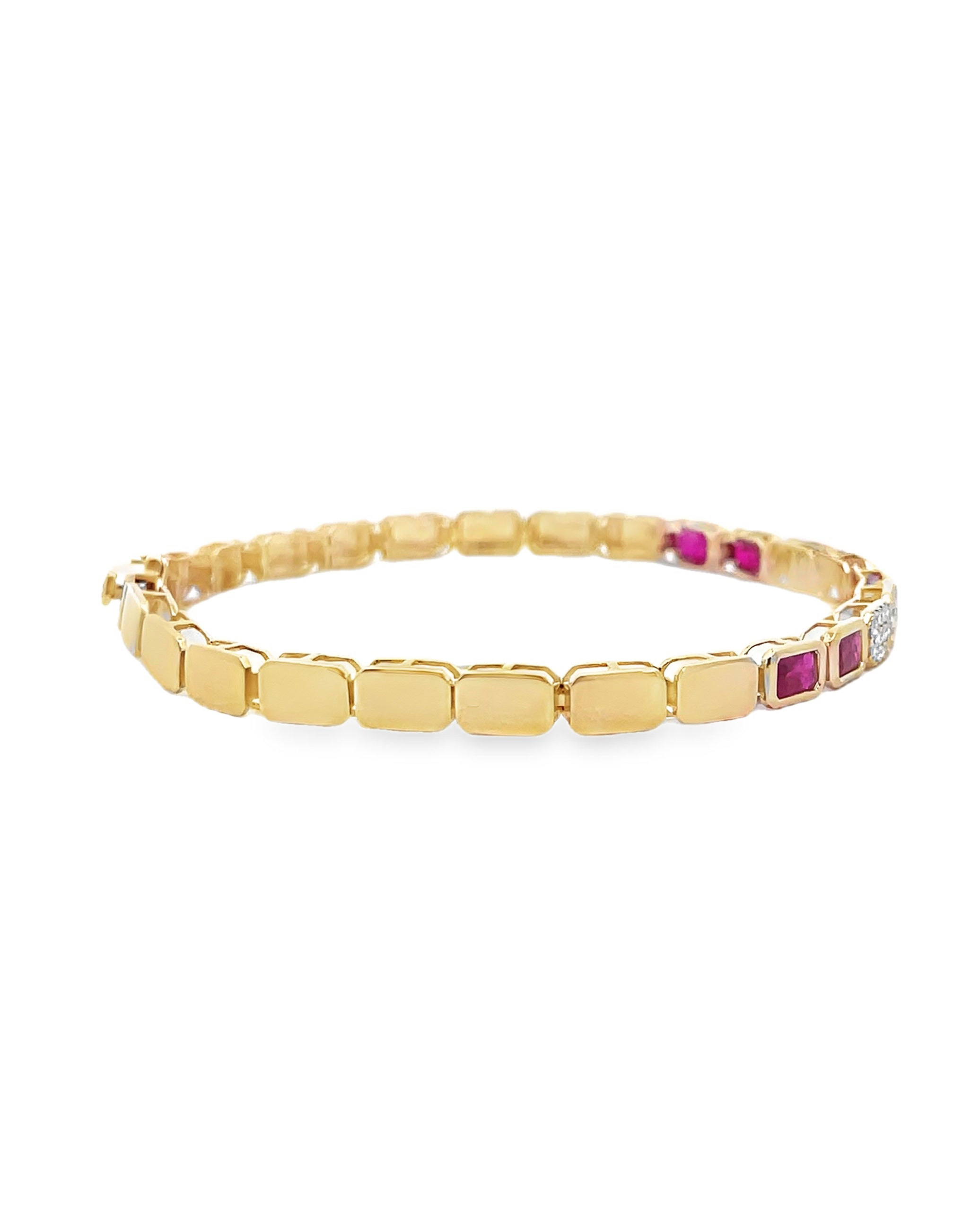 Ruby & Diamond Geometric Bracelet in 14K Yellow Gold